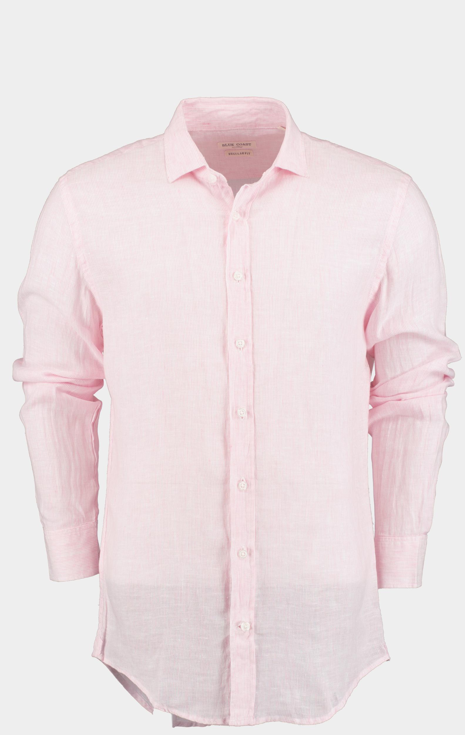 Blue Coast Casual hemd lange mouw Roze 100% Linnen MOD118R1/20 rosa