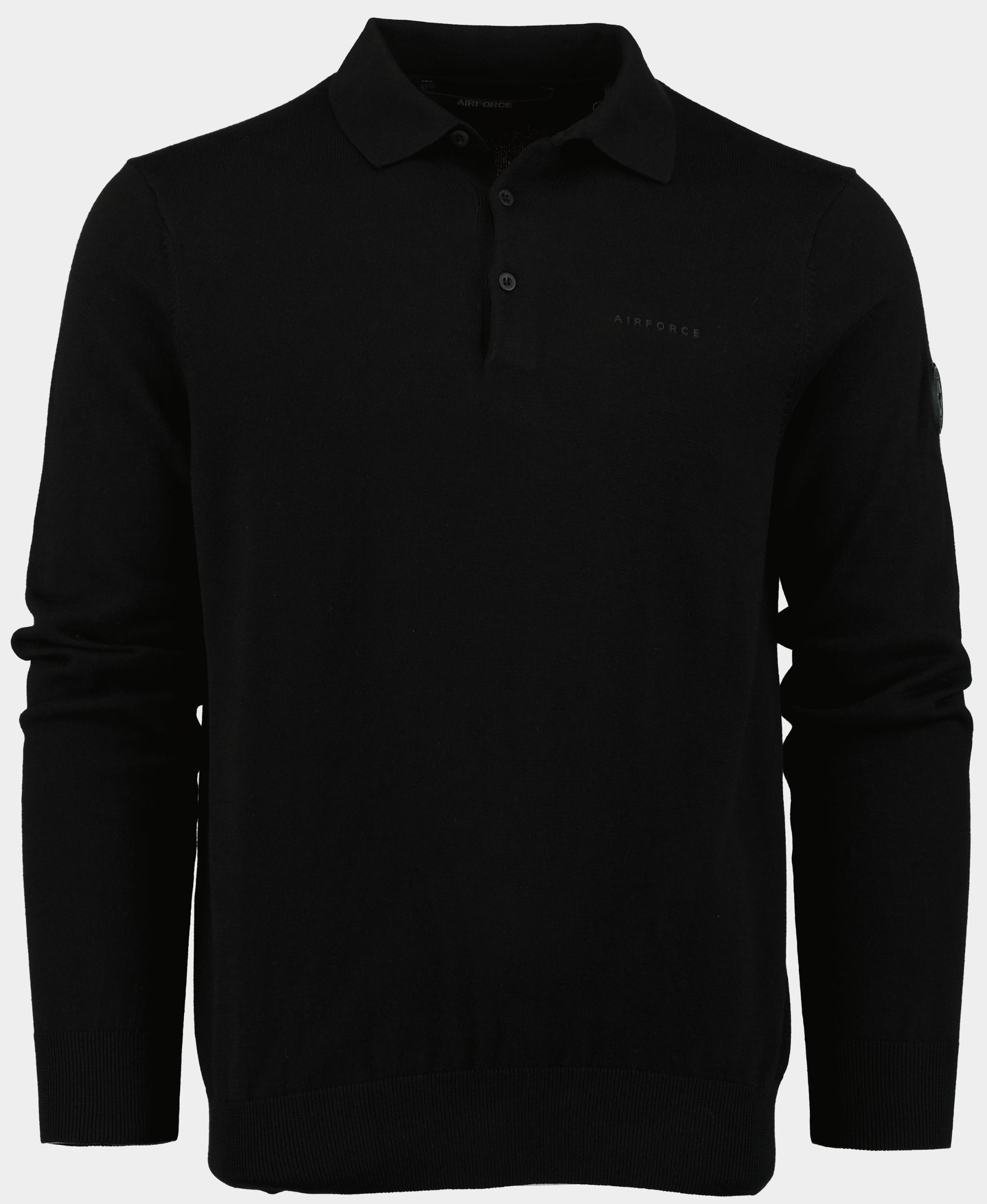 Airforce Polo lange mouw Zwart Knitwear Polo Longsleeve VEM0765/901