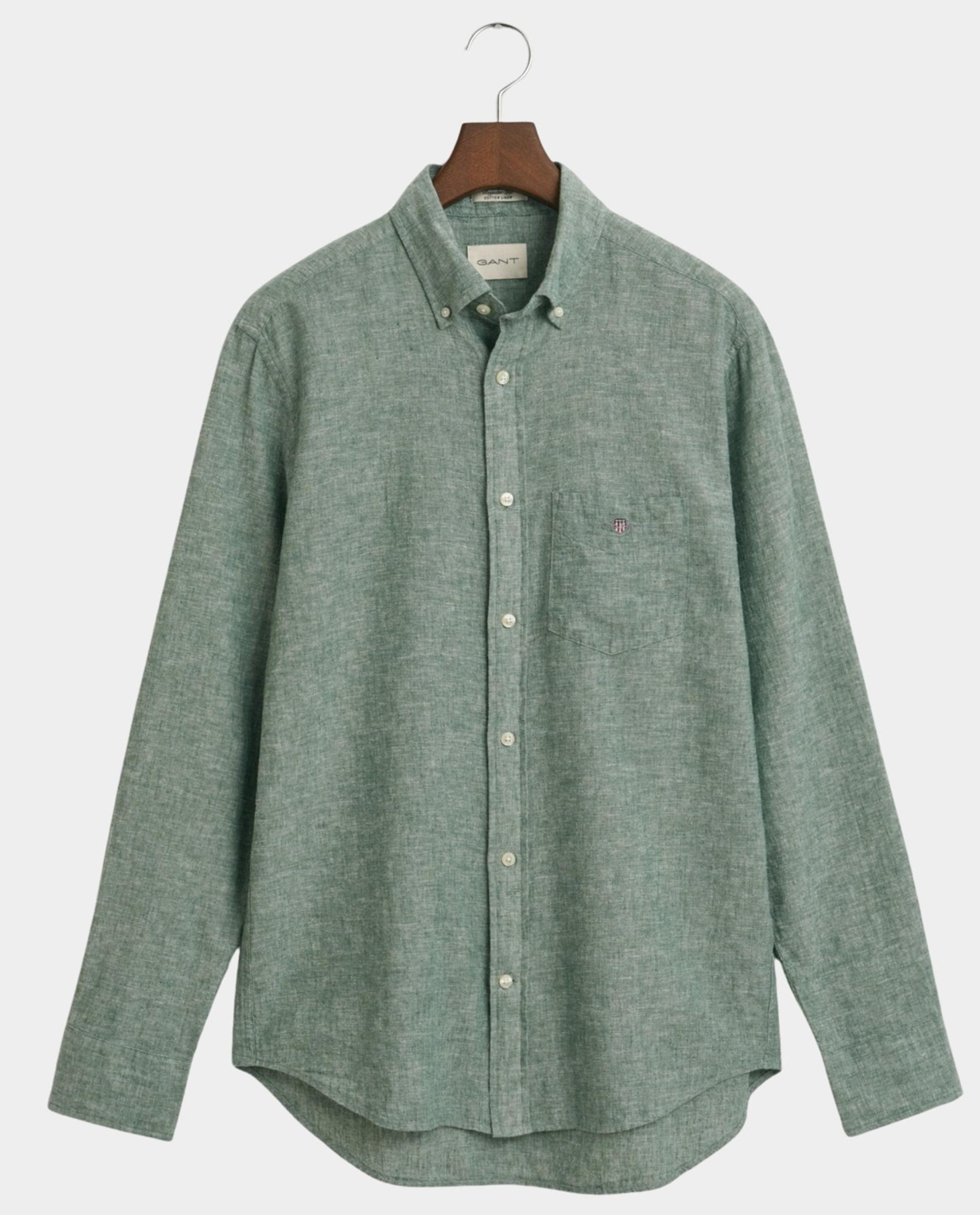 Gant Casual hemd lange mouw Groen REG COTTON LINEN SHIRT 3250082/318