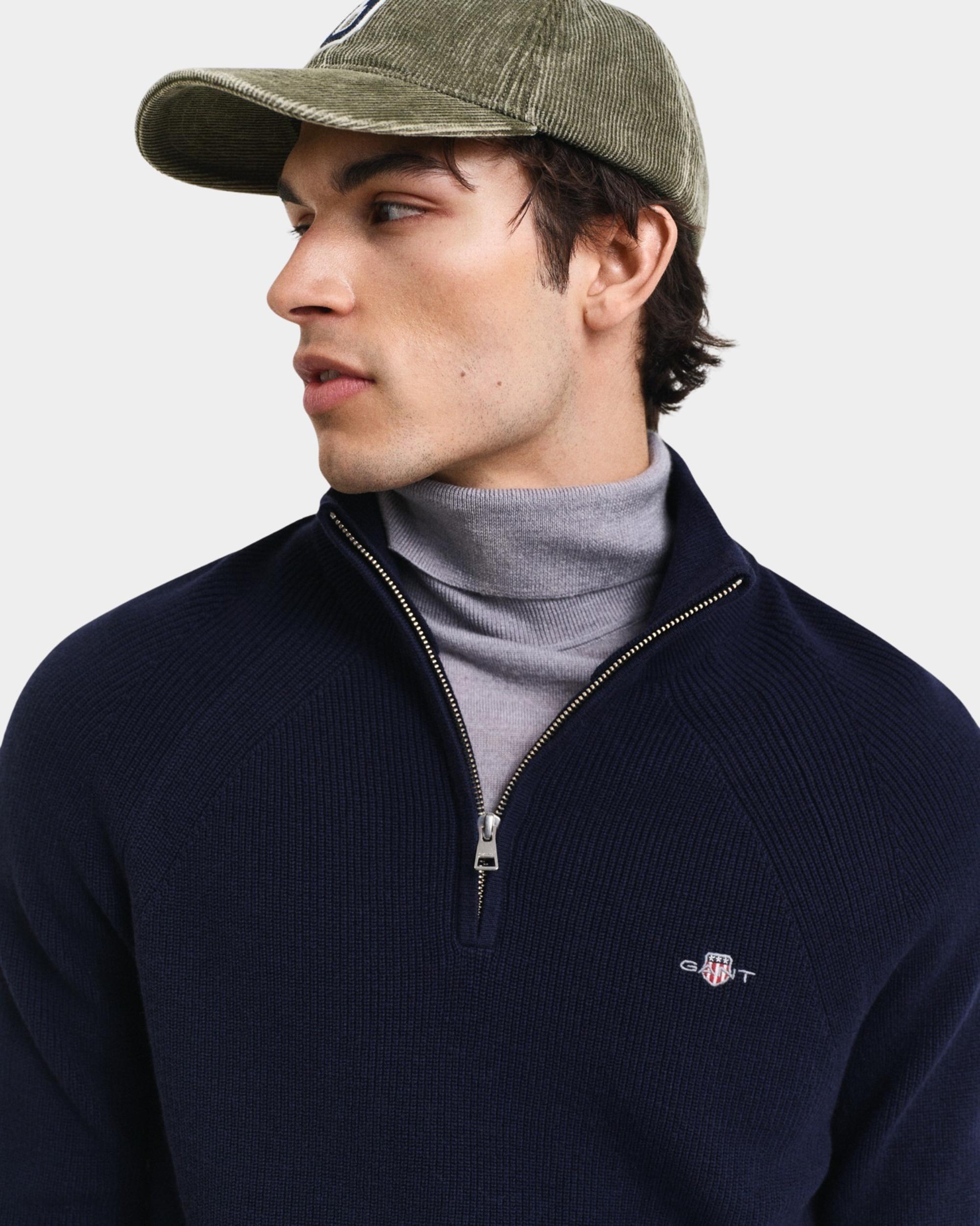 Gant Pullover Blauw Cotton Wool Rib Half Zip 8050212/433