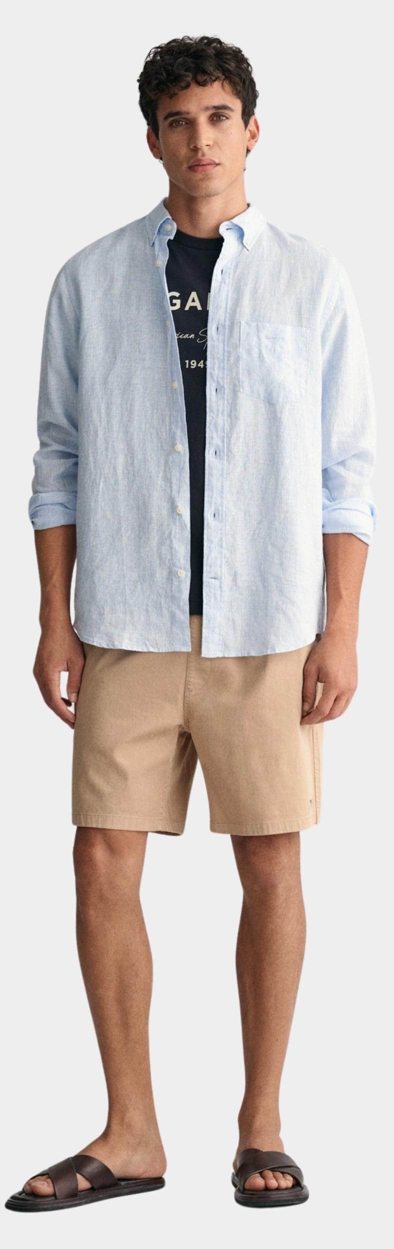 Gant Casual hemd lange mouw Blauw Linen Stripe Shirt 3240105/468