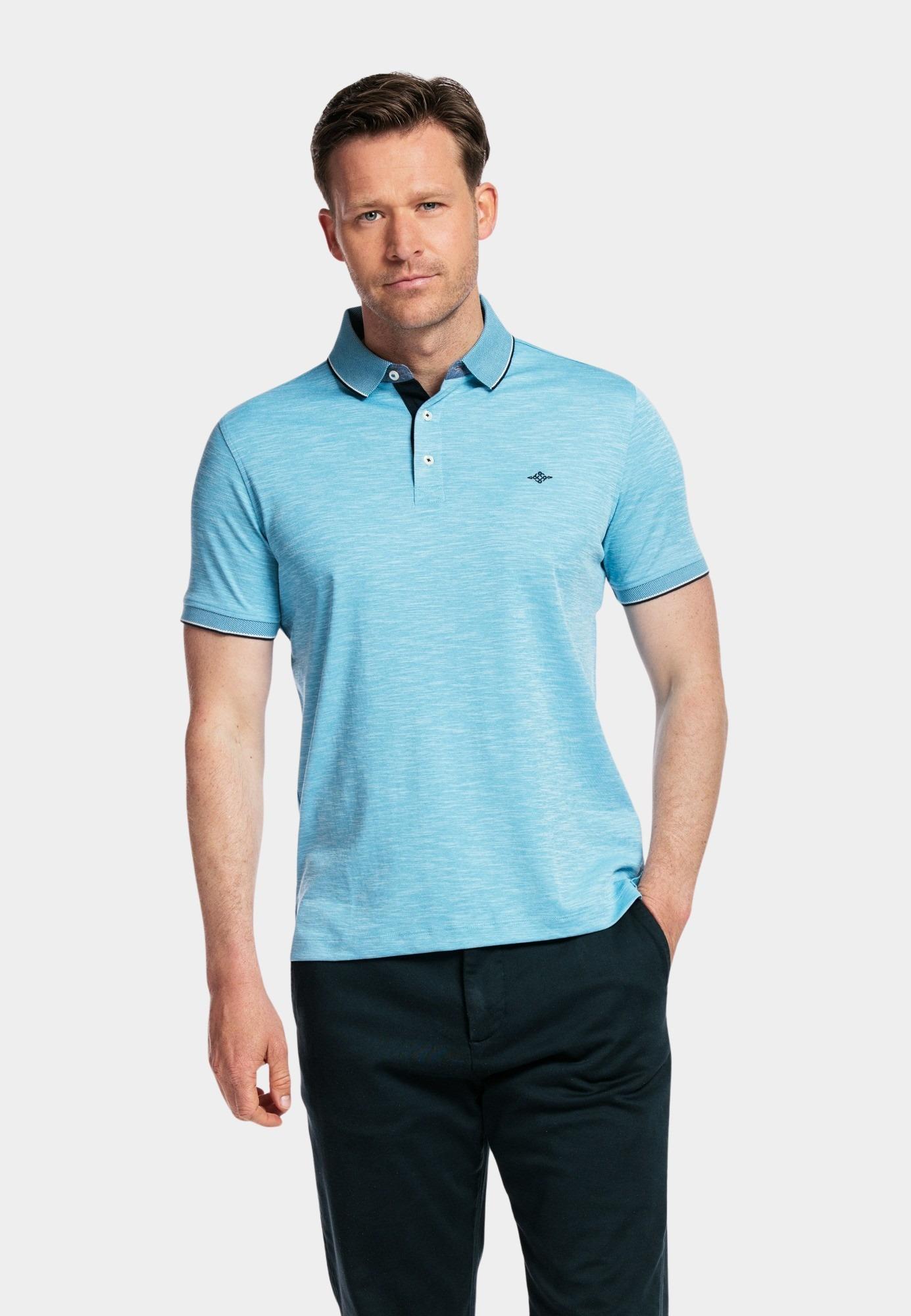 Baileys Polo korte mouw Blauw Poloshirt  2-tone slub interl 415212/66