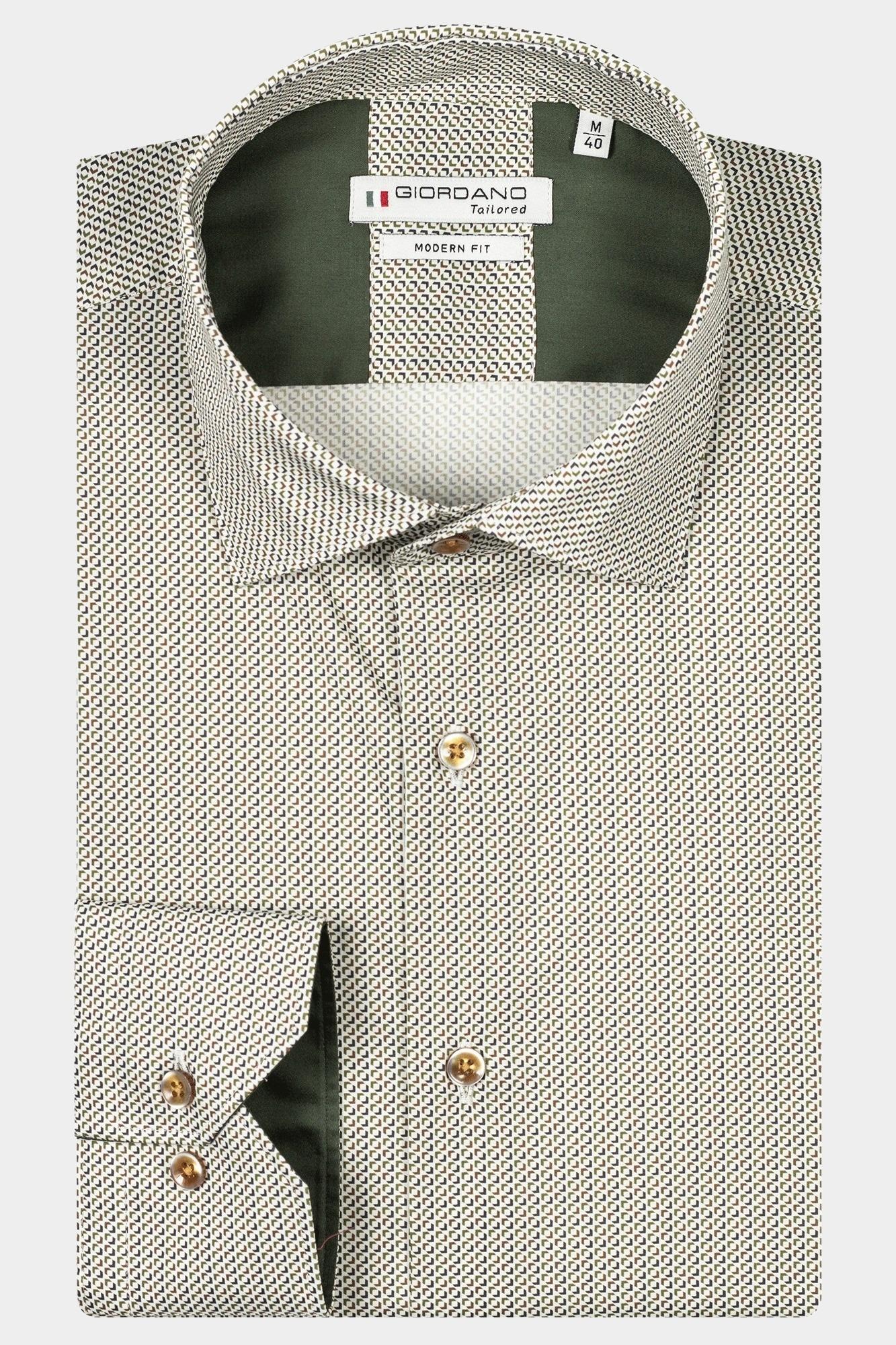 Giordano Casual hemd lange mouw Groen Row, LS Cutaway Mini Graphic 427865/70