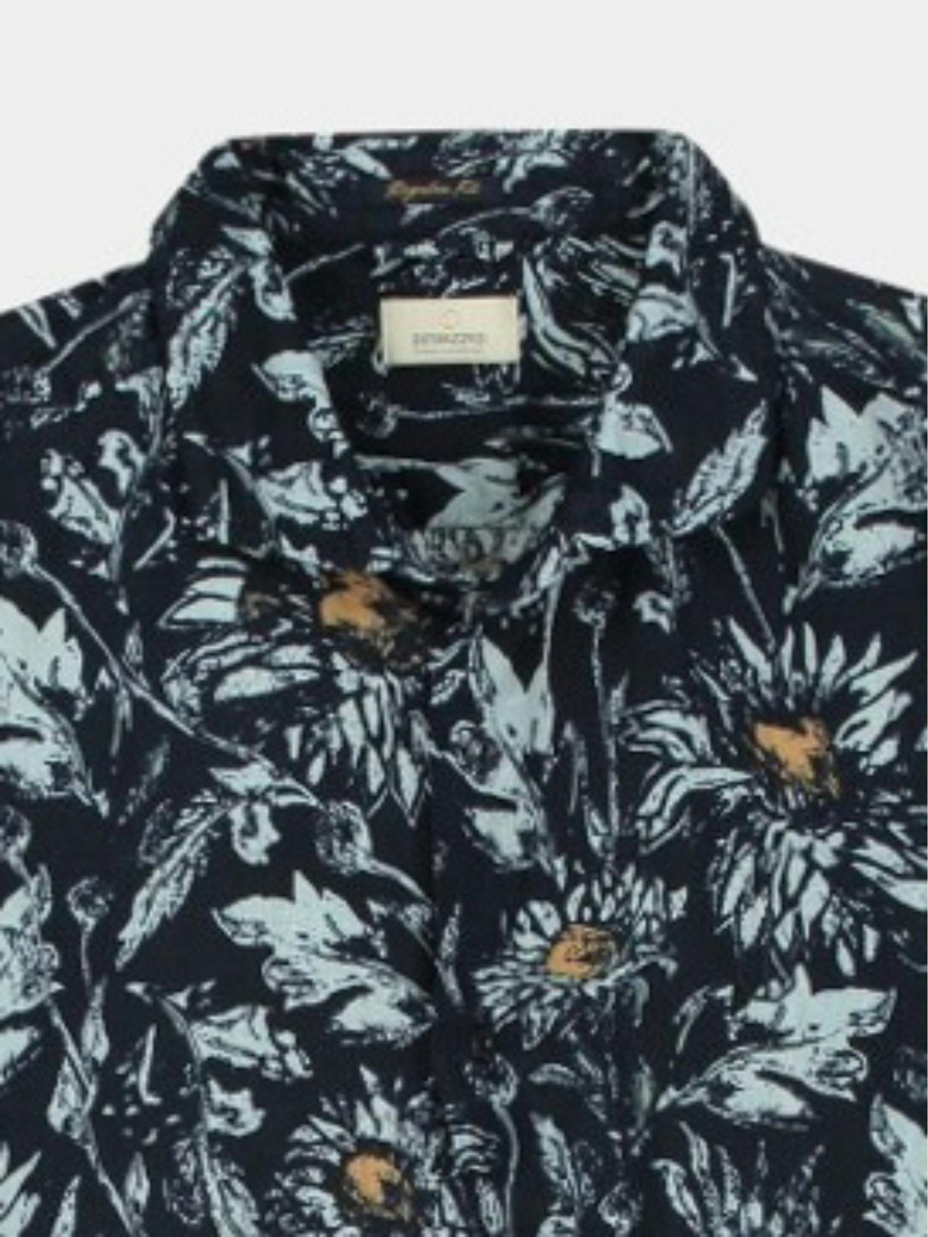 Dstrezzed Casual hemd lange mouw Blauw Shirt Painted Linen Flower 303728/649