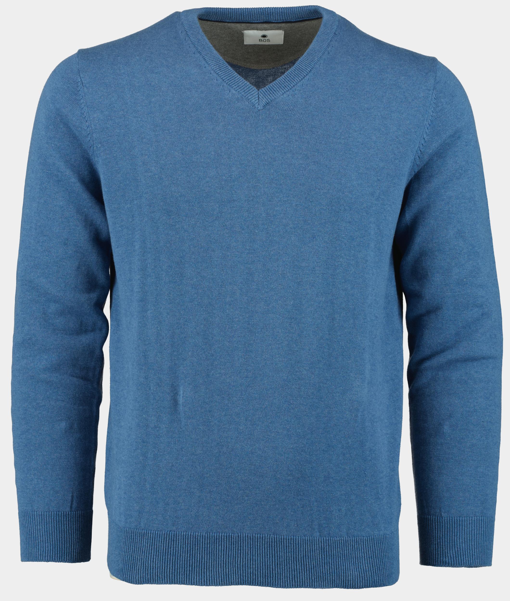 Bos Pullover Blauw Katoenen V-hals 428100CCT/635