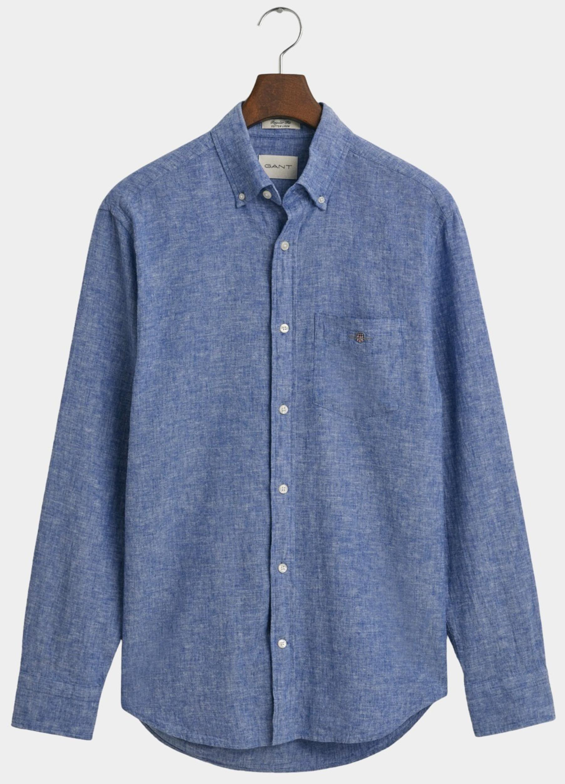 Gant Casual hemd lange mouw Blauw REG COTTON LINEN SHIRT 3250082/407