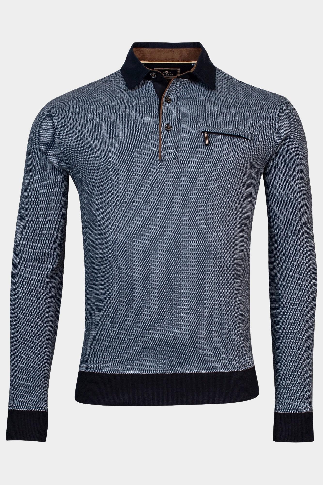 Baileys Polo lange mouw Blauw Sweatshirt Polo Collar Button 323094/61