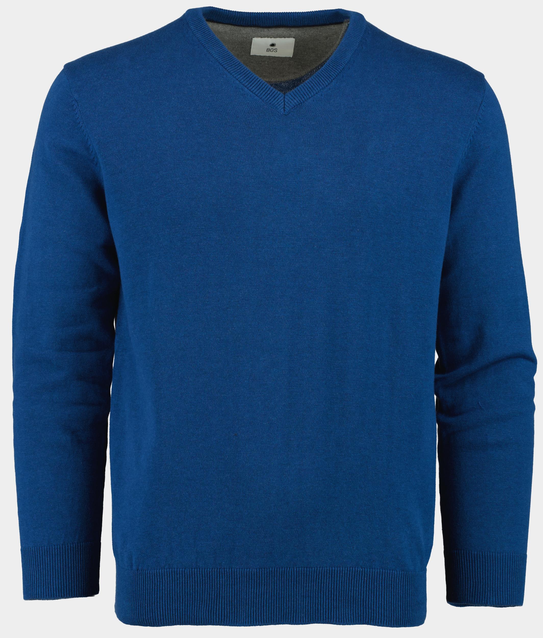 Bos Pullover Blauw Katoenen V-hals 428100CCT/685