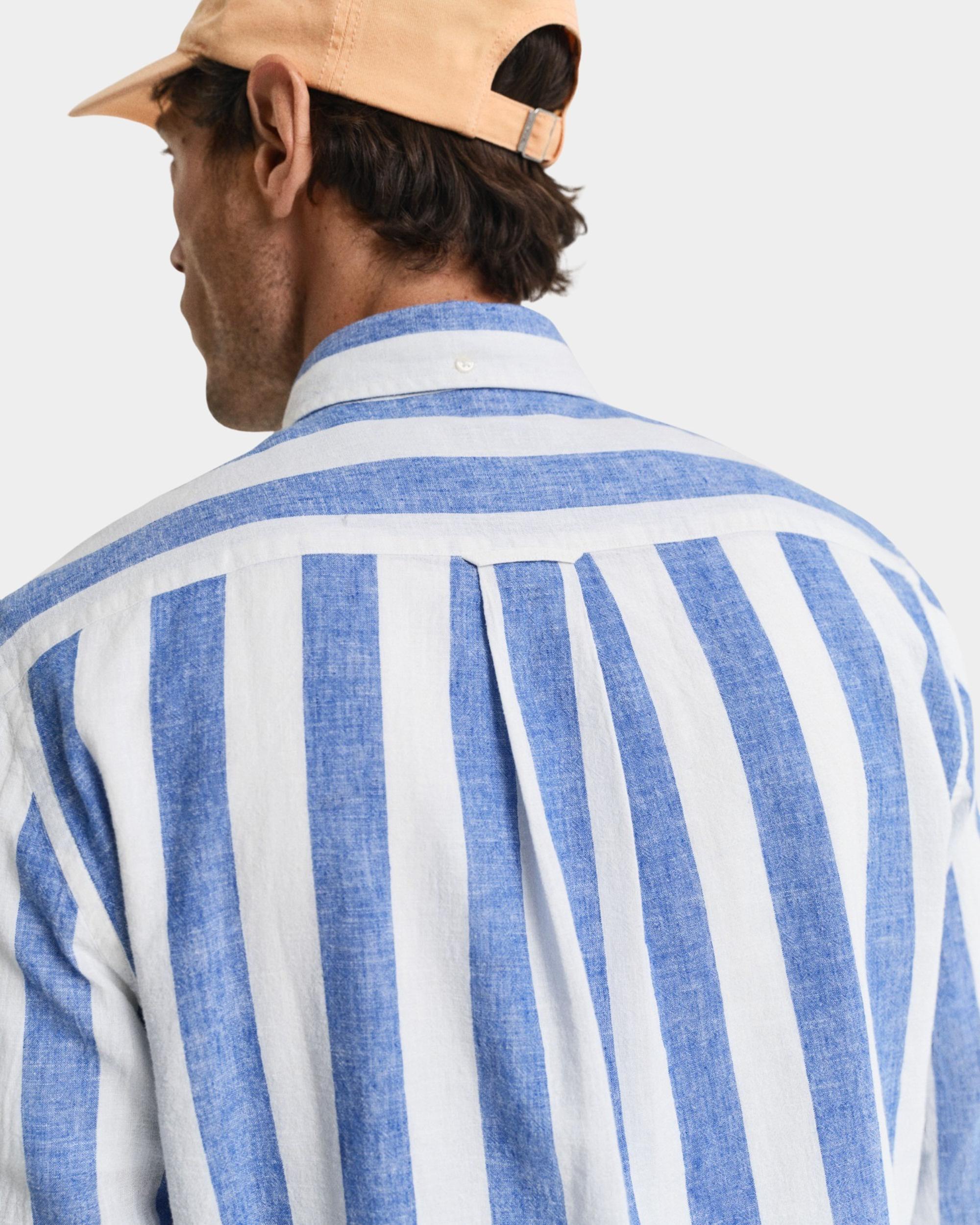 Gant Casual hemd lange mouw Blauw REG COTTON LINEN BOLD STRIPE 3250043/407