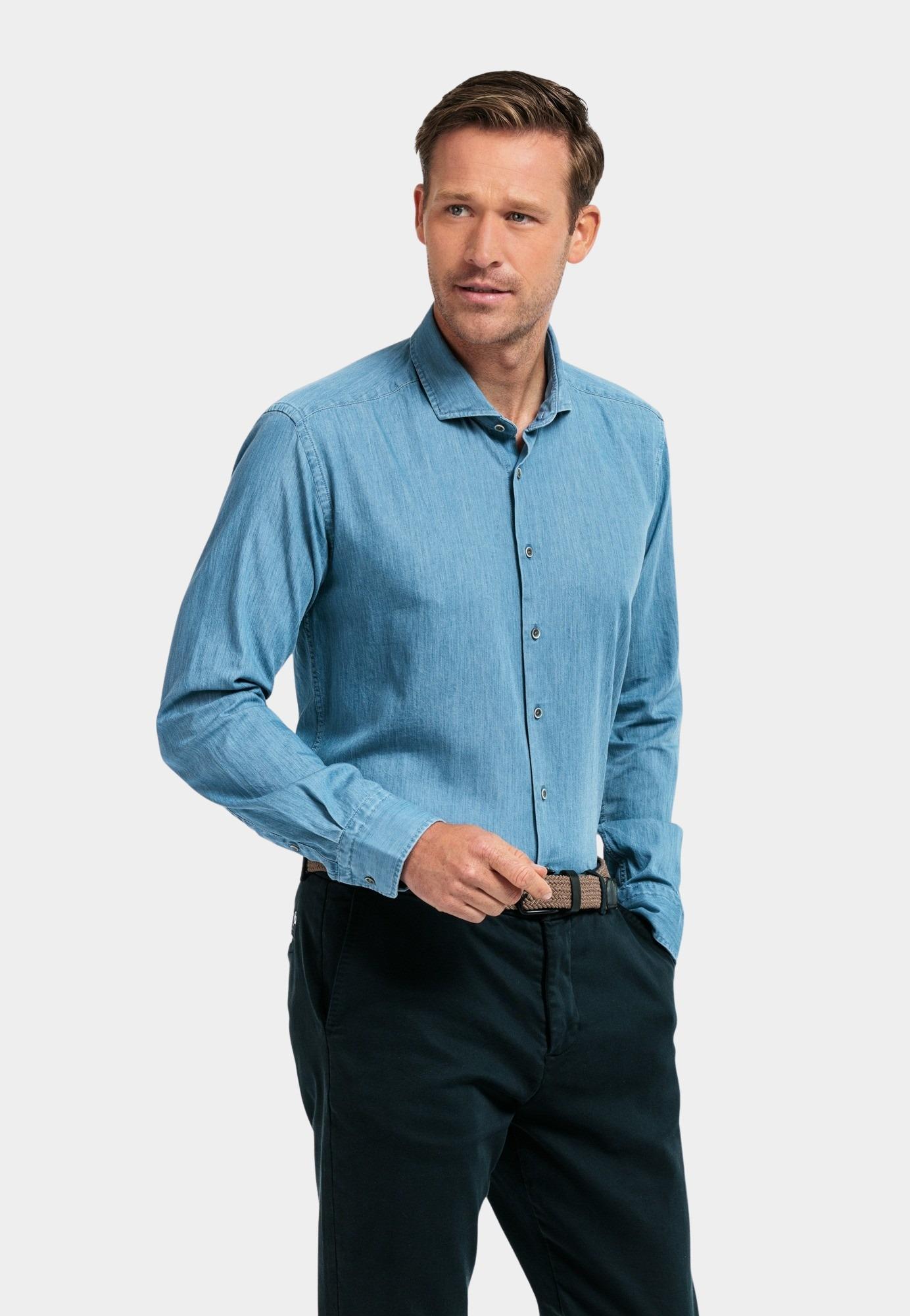 Giordano Casual hemd lange mouw Blauw Row, LS Cutaway Colourful Twi 427007/60