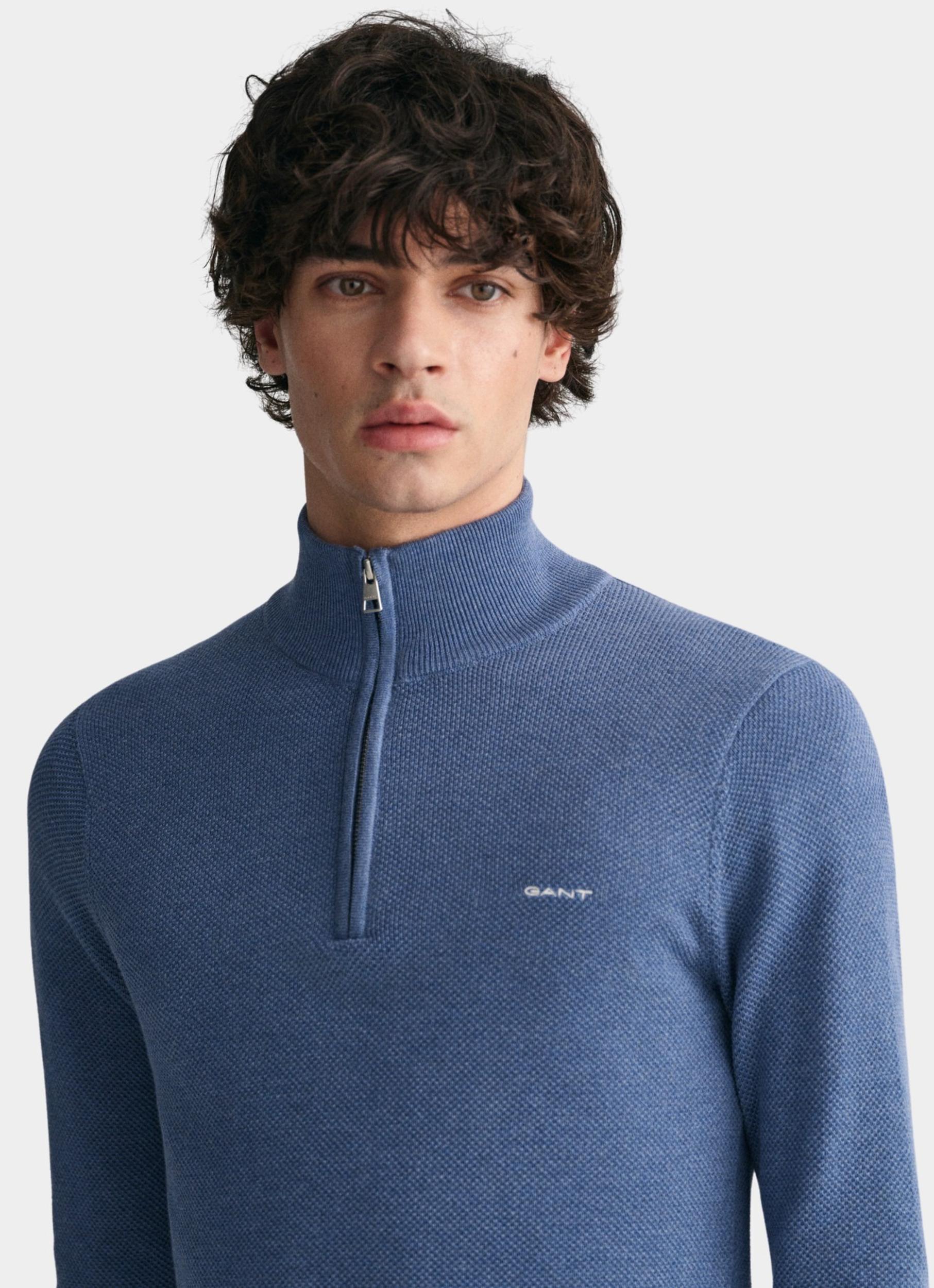 Gant Pullover Blauw Cotton Pique Halfzip 8040523/906