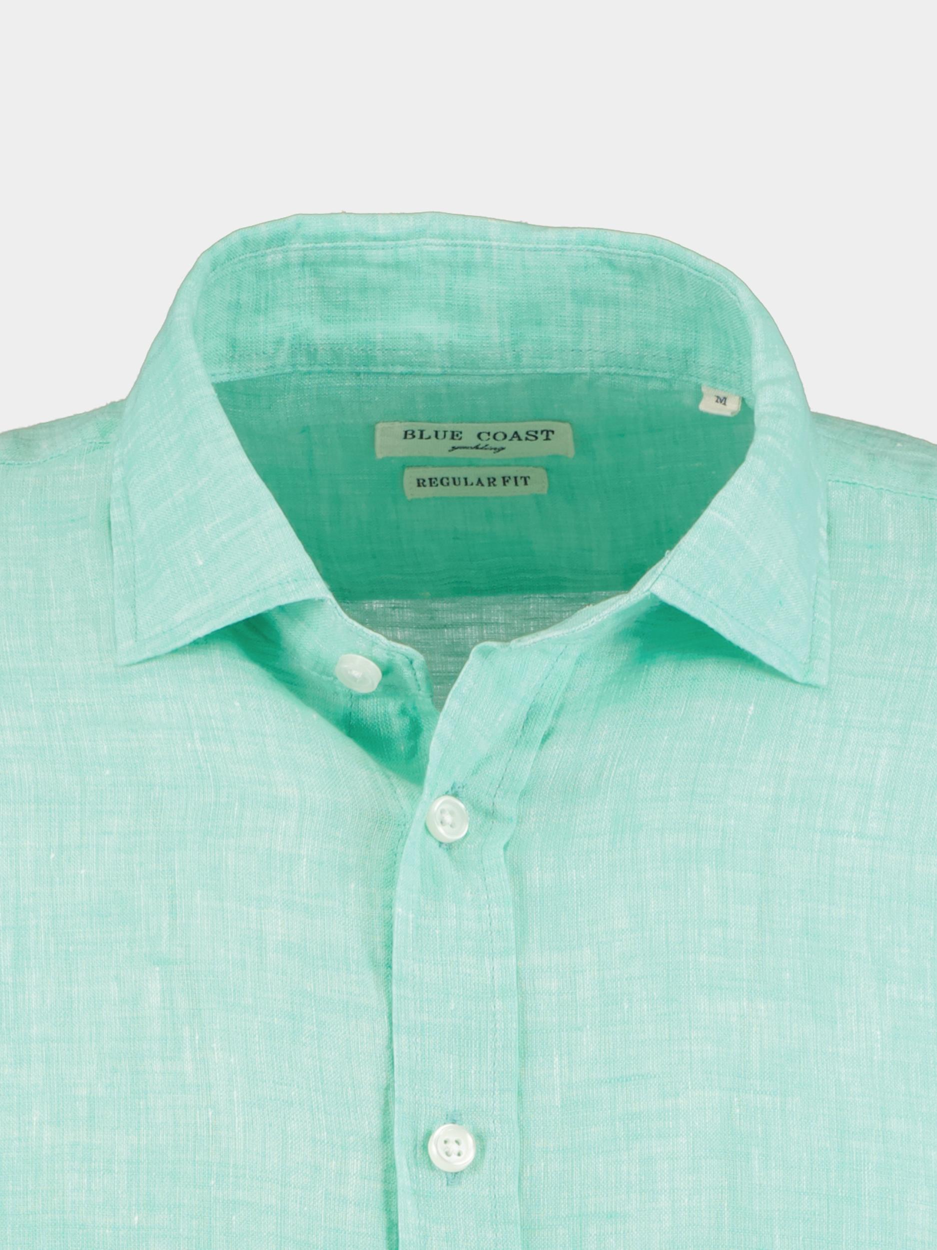 Blue Coast Casual hemd lange mouw Groen 100% Linnen MOB118 Uni/45