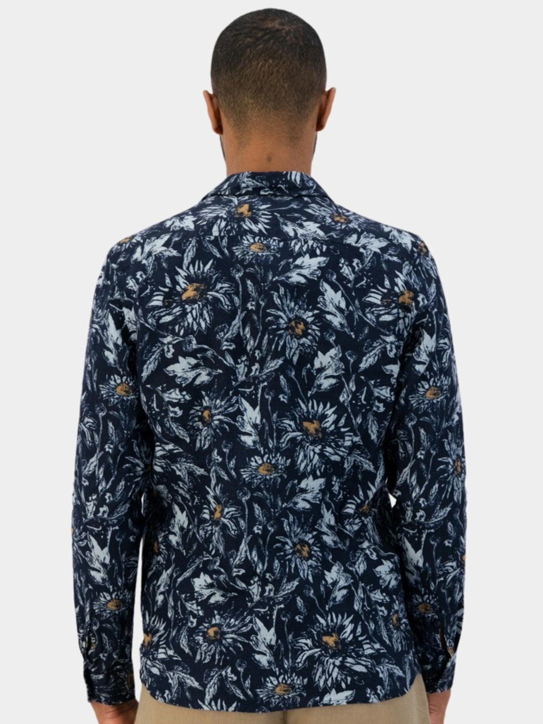 Dstrezzed Casual hemd lange mouw Blauw Shirt Painted Linen Flower 303728/649