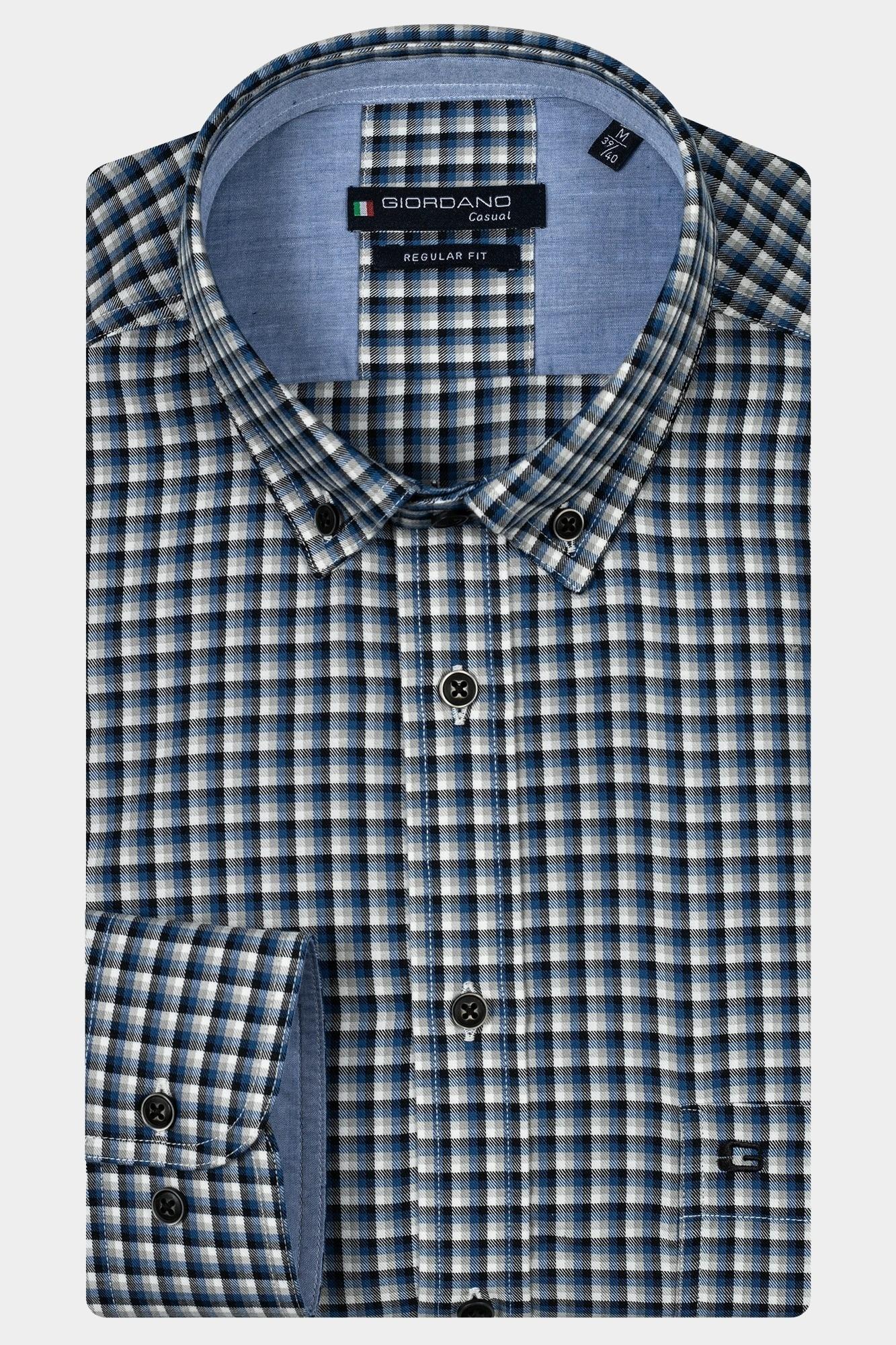 Giordano Casual hemd lange mouw Blauw Ivy, LS Button Down Colourful 427300/60