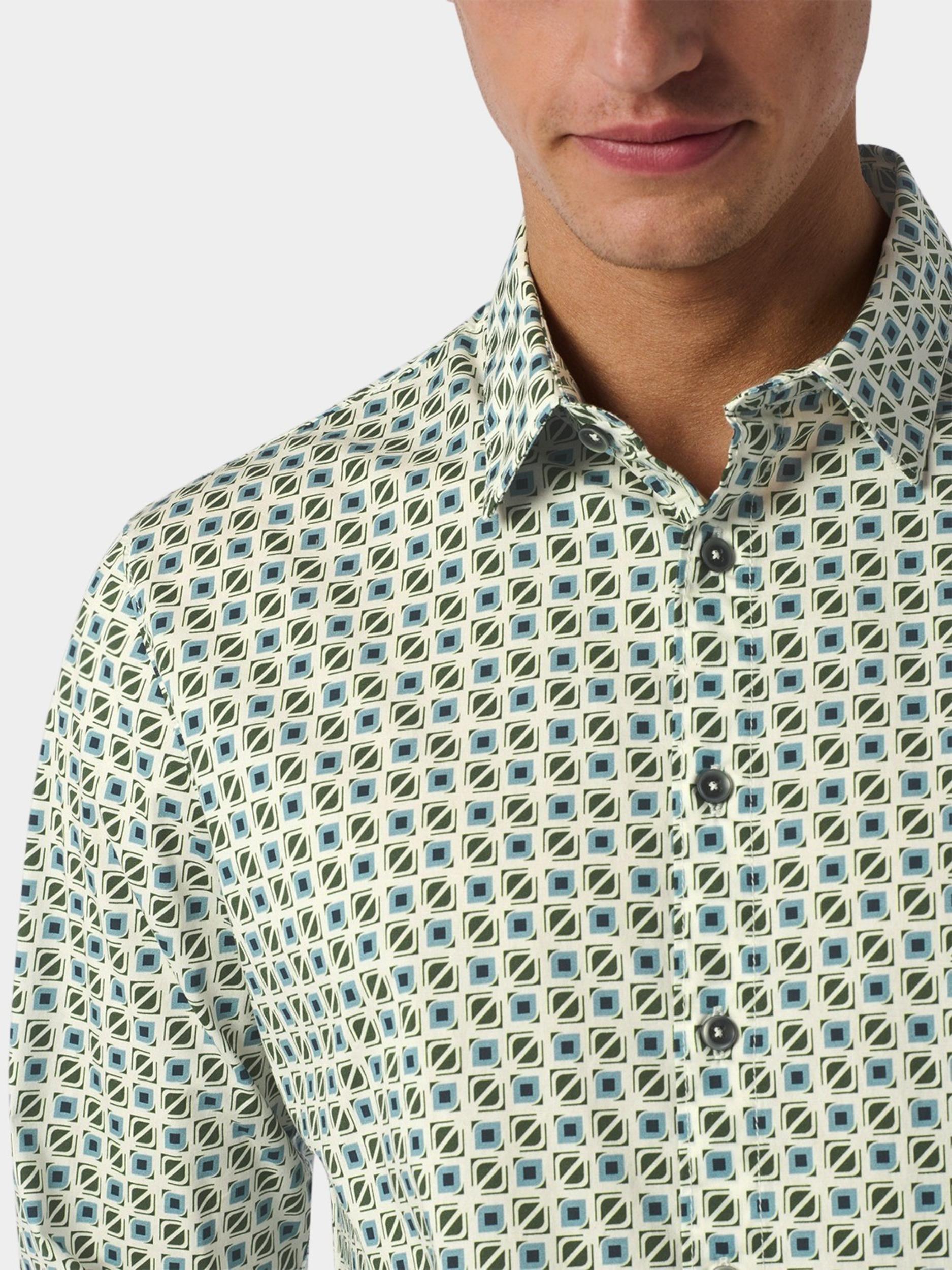 No Excess Casual hemd lange mouw Groen Shirt Stretch Allover Printed 25430713/130