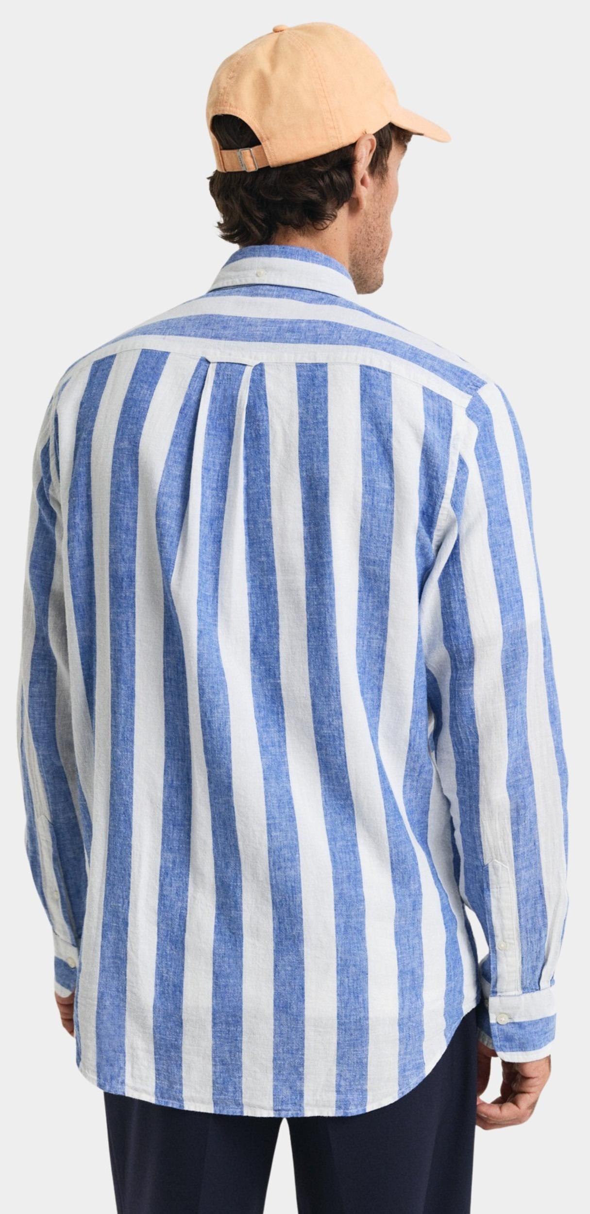 Gant Casual hemd lange mouw Blauw REG COTTON LINEN BOLD STRIPE 3250043/407