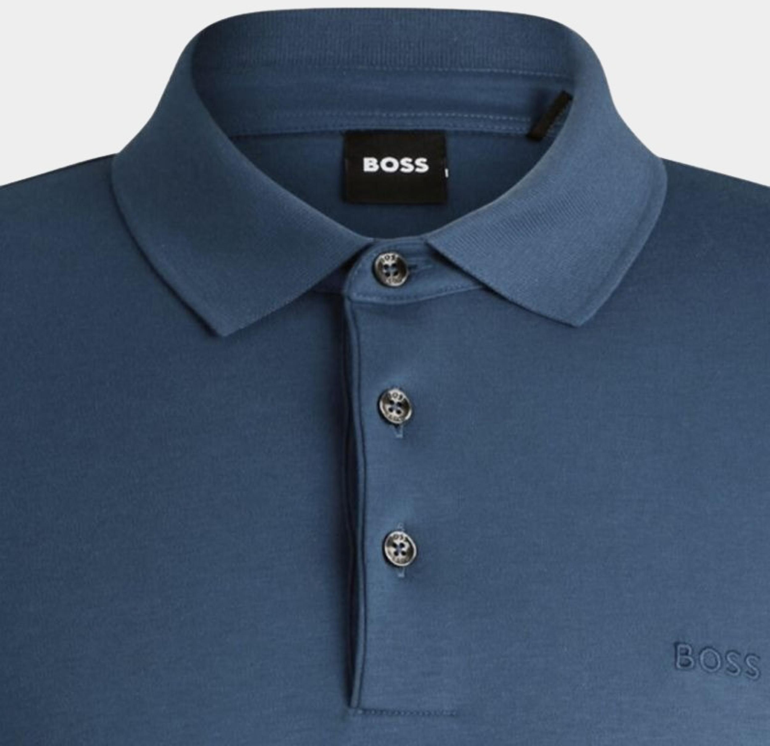 BOSS Black Polo lange mouw Blauw Pado 30 10241542 01 50468392/425