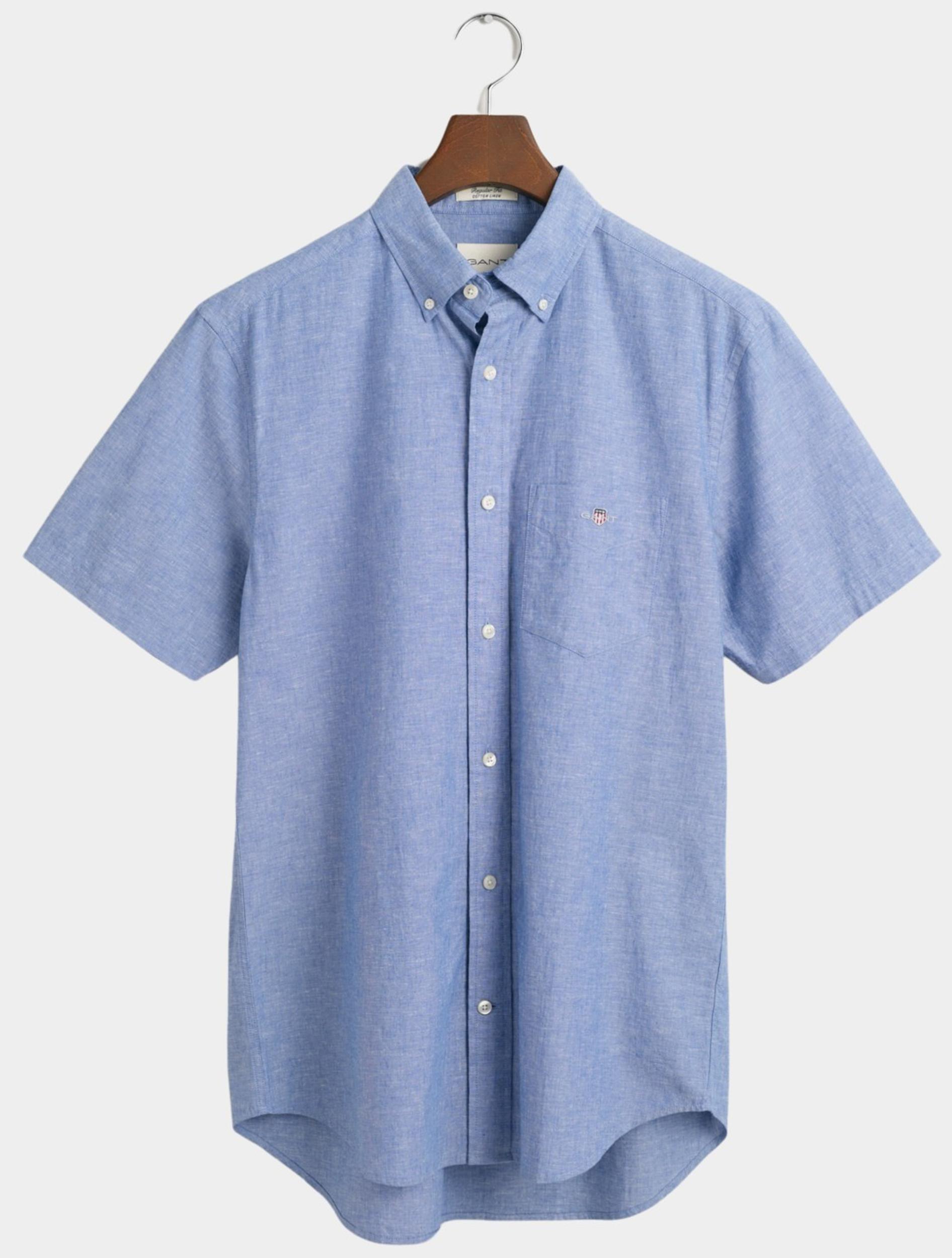 Gant Casual hemd korte mouw Blauw Cotton Linen SS Shirt 3240101/407