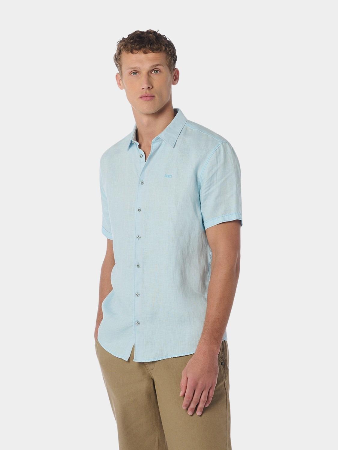 No Excess Casual hemd korte mouw Blauw Shirt Short Sleeve Linen Soli 23480336SN/151