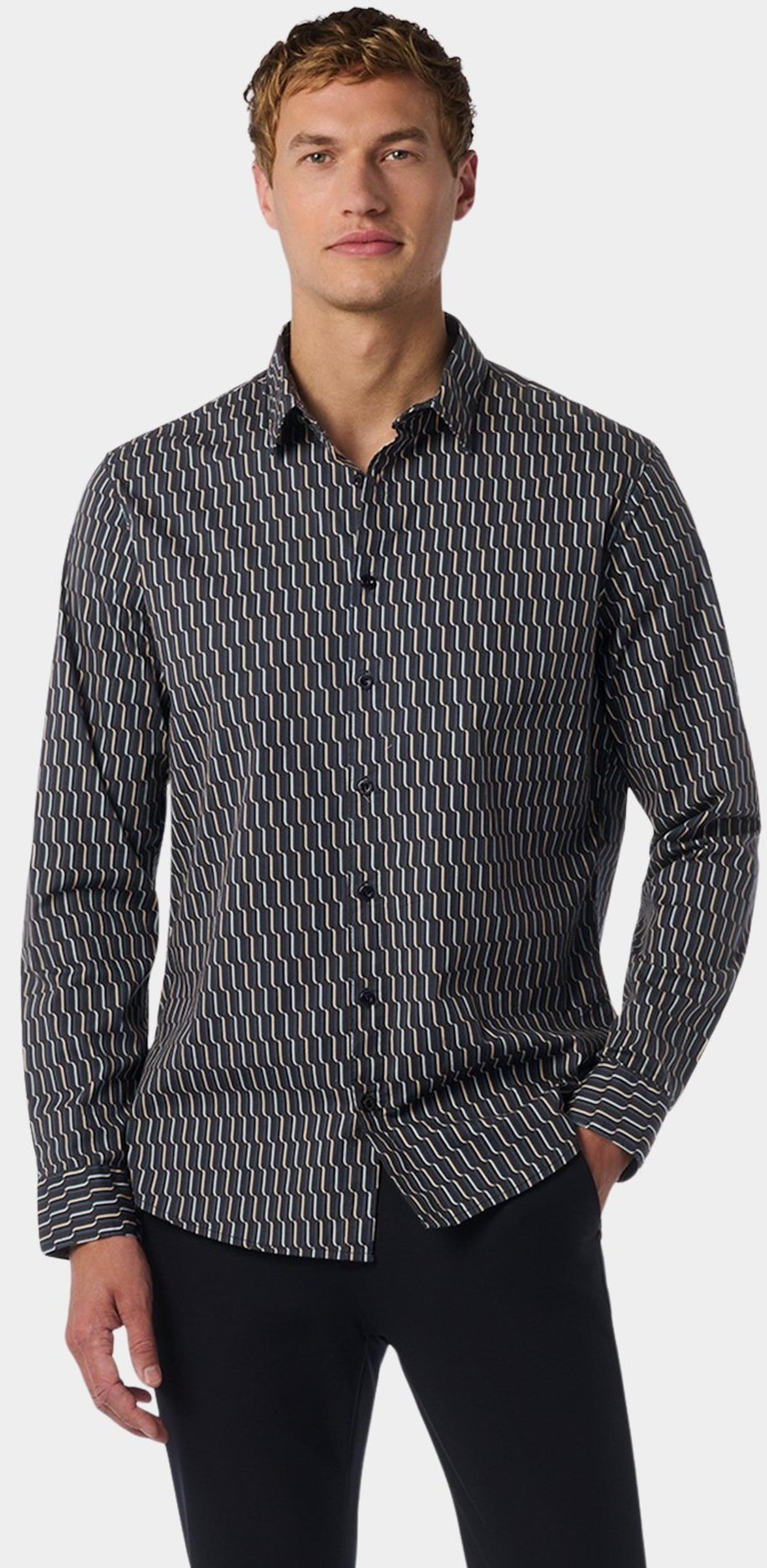 No Excess Casual hemd lange mouw Zwart Shirt Stretch Allover Printed 25430711/020