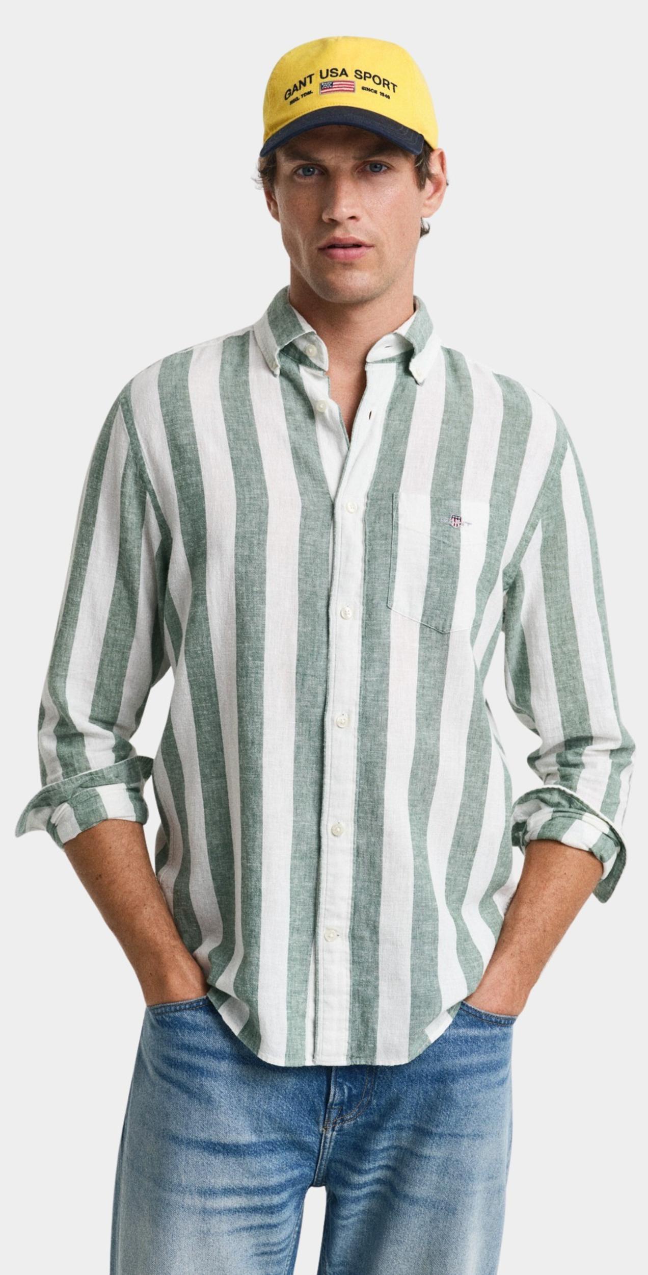 Gant Casual hemd lange mouw Groen REG COTTON LINEN BOLD STRIPE 3250043/318