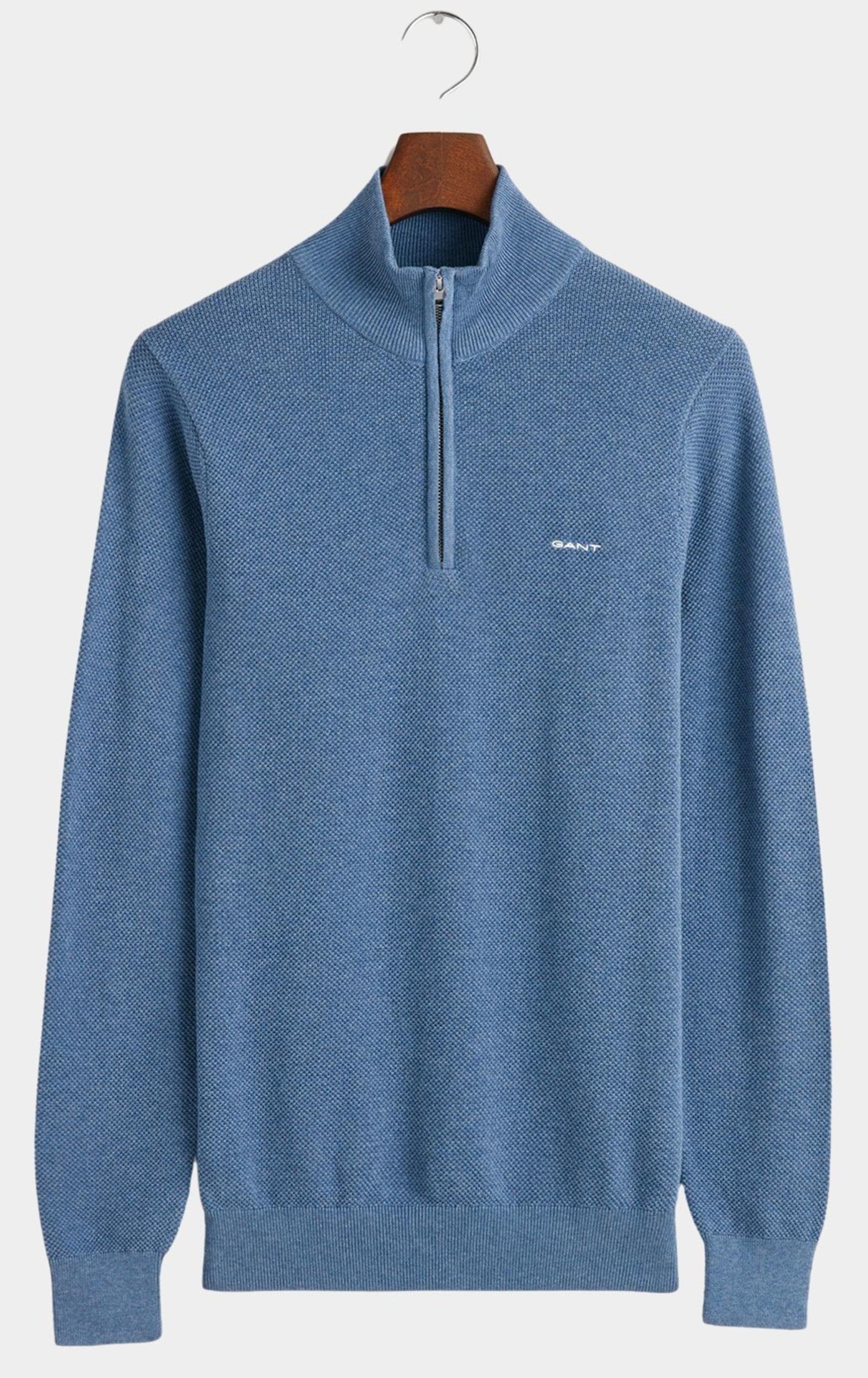 Gant Pullover Blauw Cotton Pique Halfzip 8040523/906