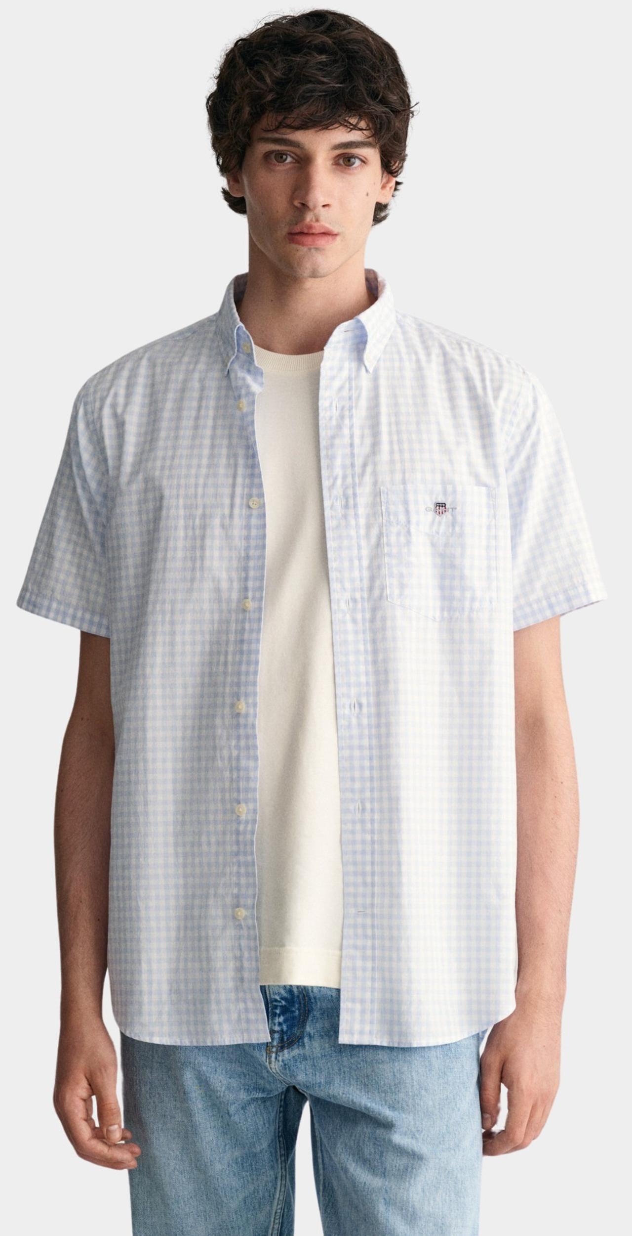 Gant Casual hemd korte mouw Blauw Classic Poplin Gingham SS Shir 3000121/455