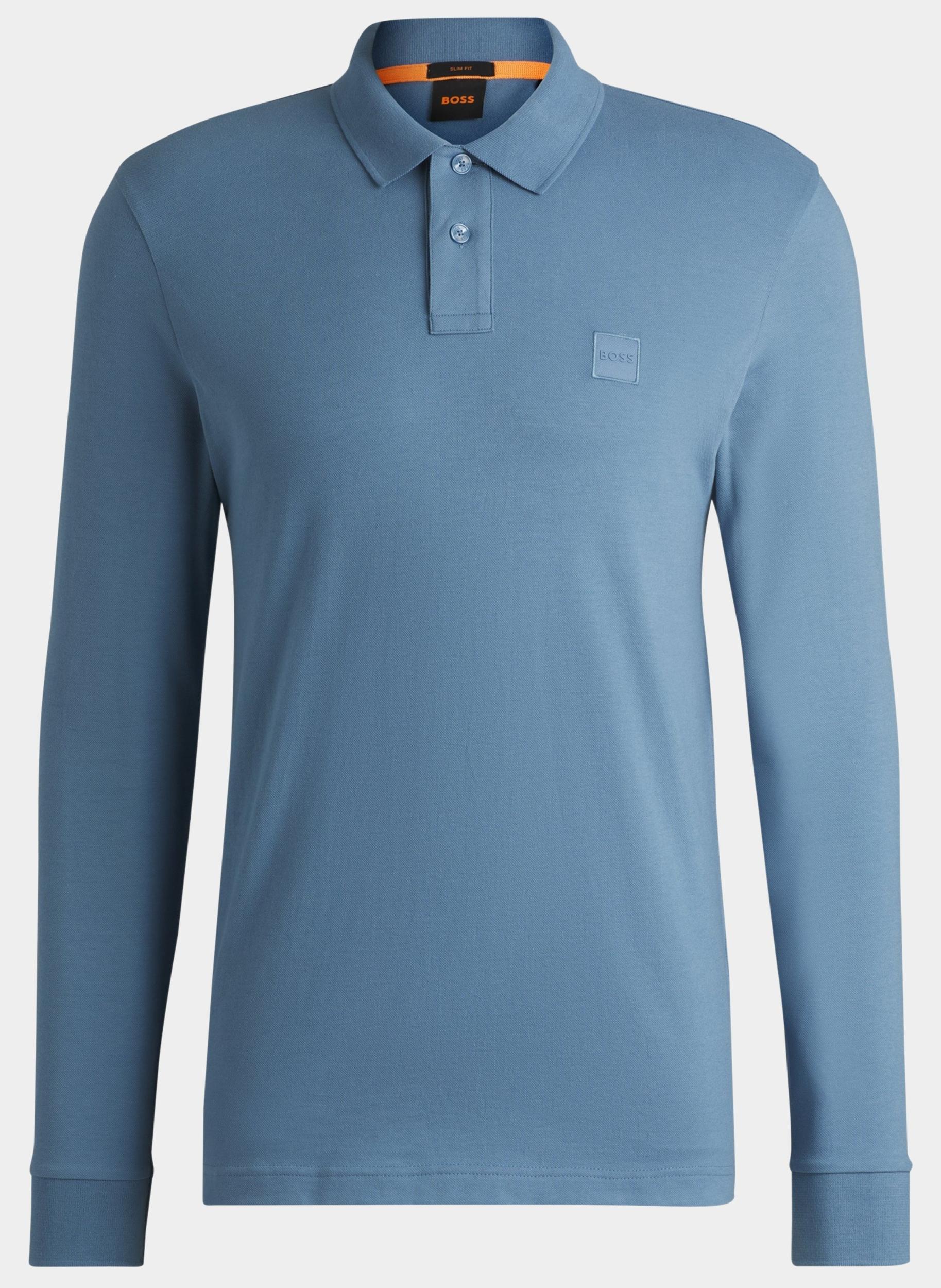 BOSS Orange Polo lange mouw Blauw Passerby 10256683 01 50507704/459