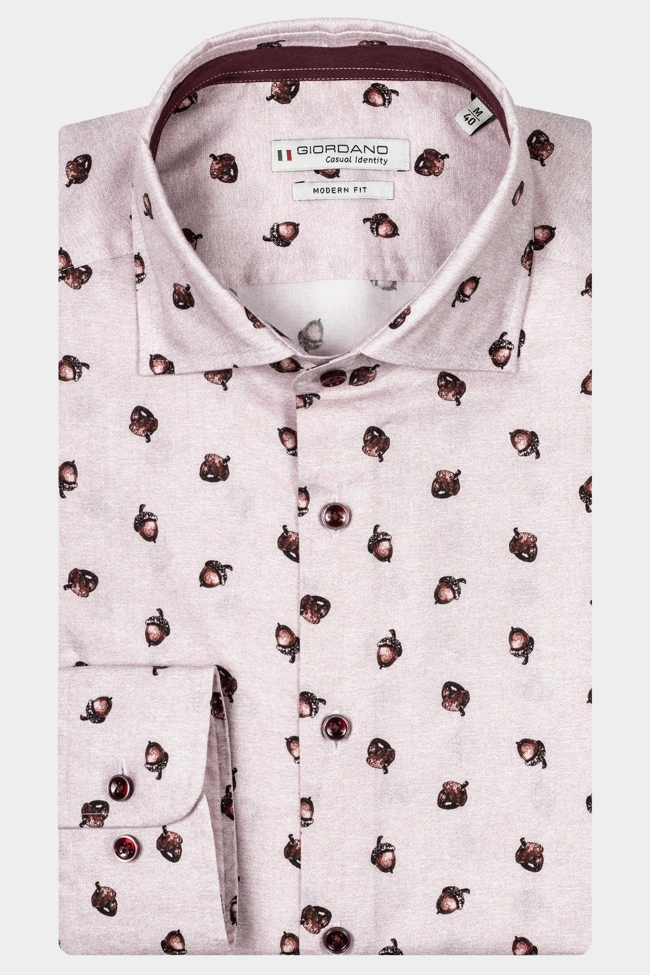 Giordano Casual hemd lange mouw Roze Row, LS Cutaway Acorn Print / 427823/51