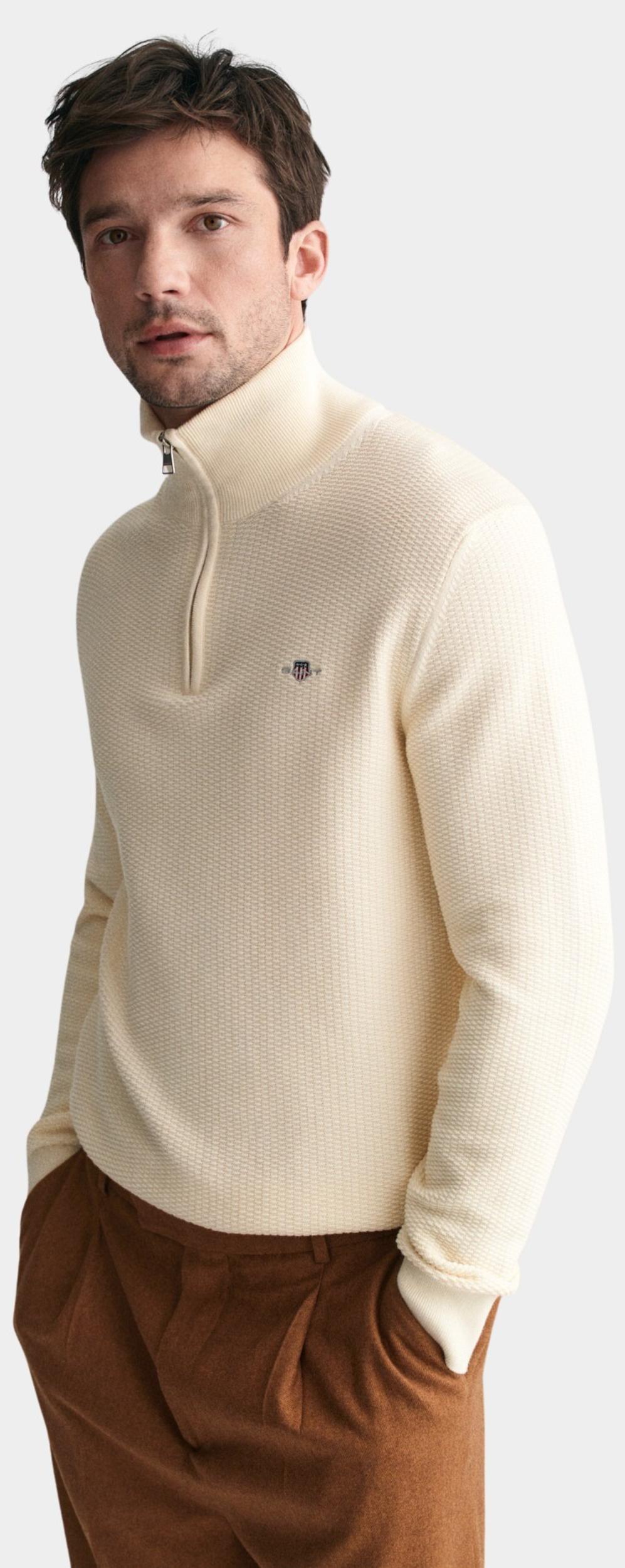 Gant Pullover Beige Cotton Micro Textured Half Zip 8030211/130