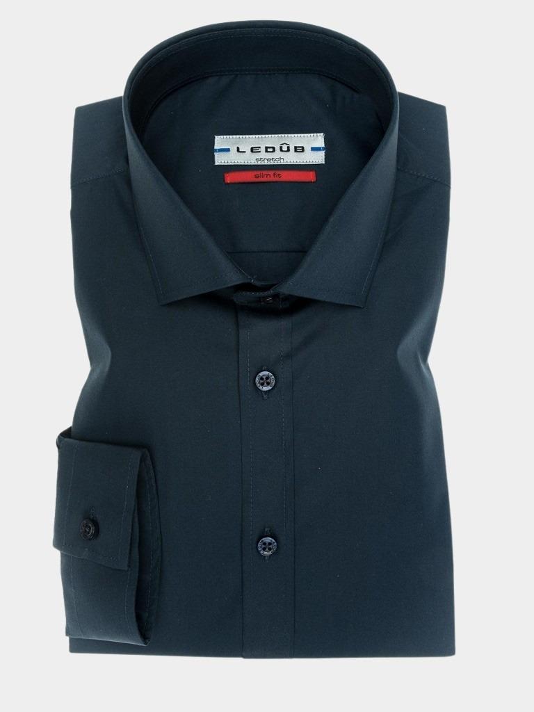 Ledub Business hemd lange mouw Blauw Overhemd Donkerblauw Slimfit 0042510/190000