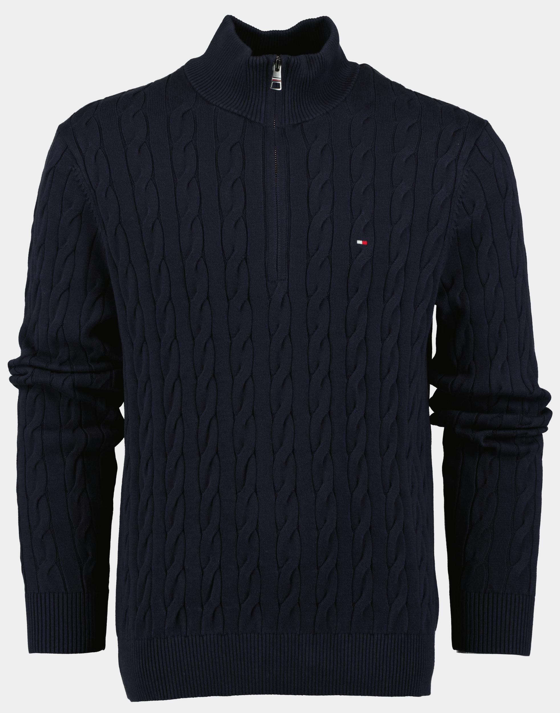 Tommy Hilfiger Pullover Blauw Classic Cotton Cable Zip Mock MW0MW36532/DW5