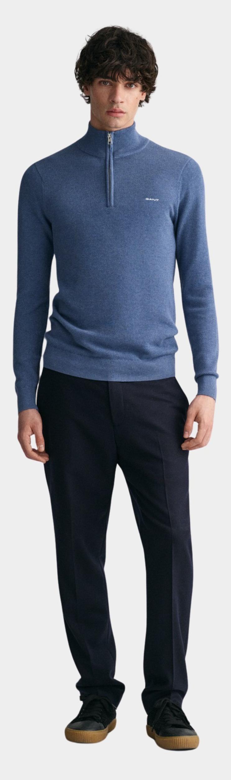 Gant Pullover Blauw Cotton Pique Halfzip 8040523/906