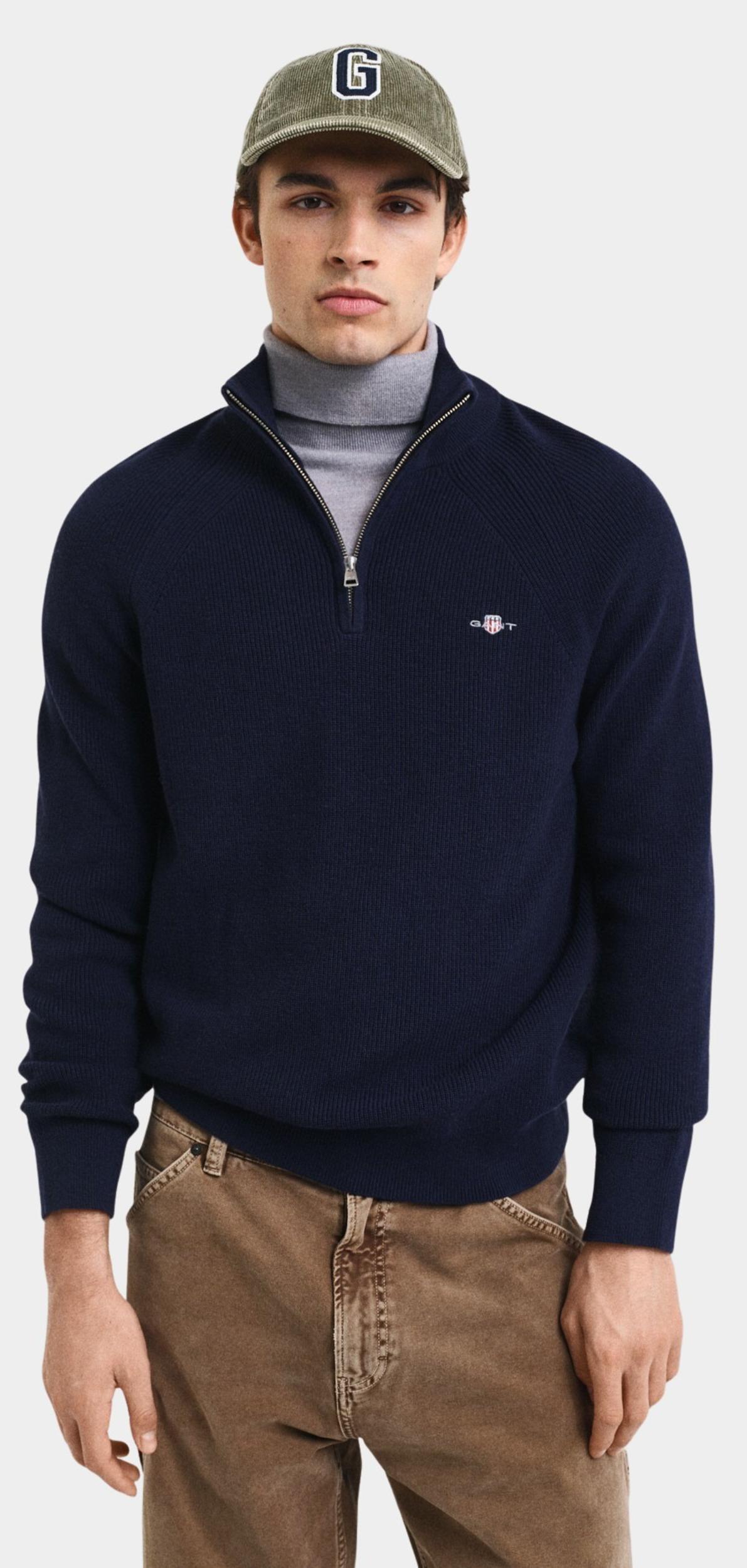 Gant Pullover Blauw Cotton Wool Rib Half Zip 8050212/433