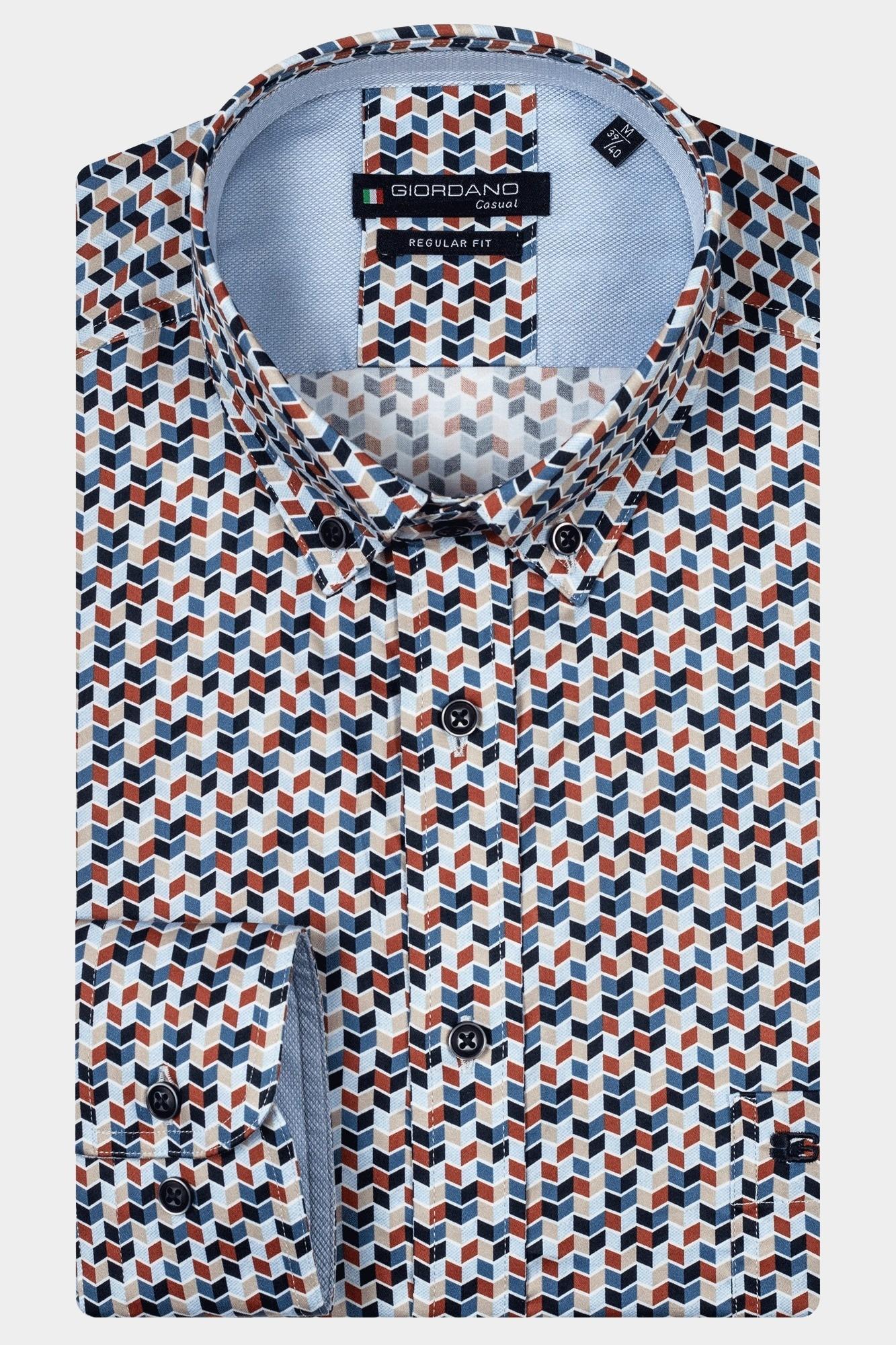 Giordano Casual hemd lange mouw Blauw Ivy, LS Button Down Graphic P 427016/60