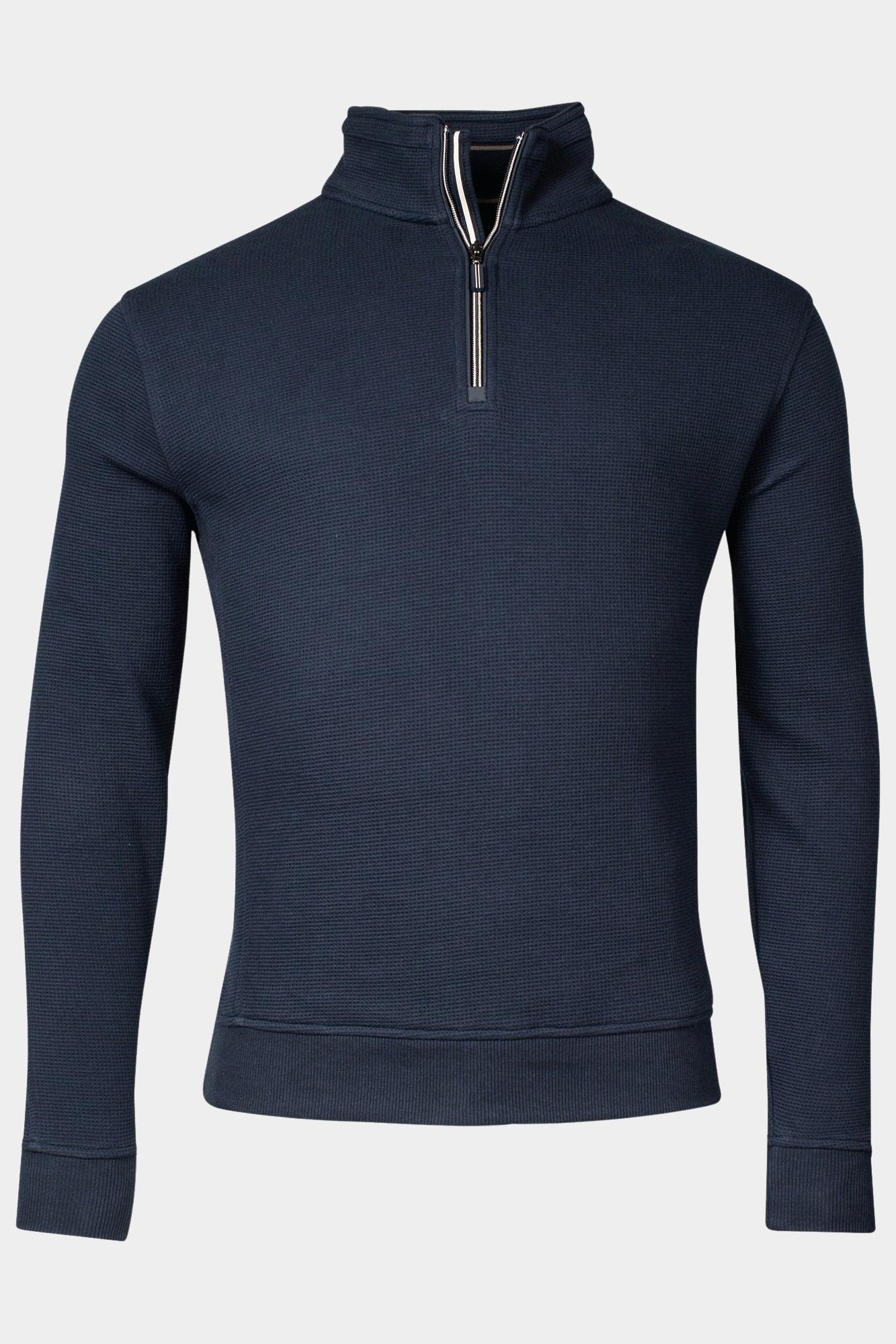 Baileys Half Zip Blauw Sweatshirt 1/2 zip  waffle in 323192/60