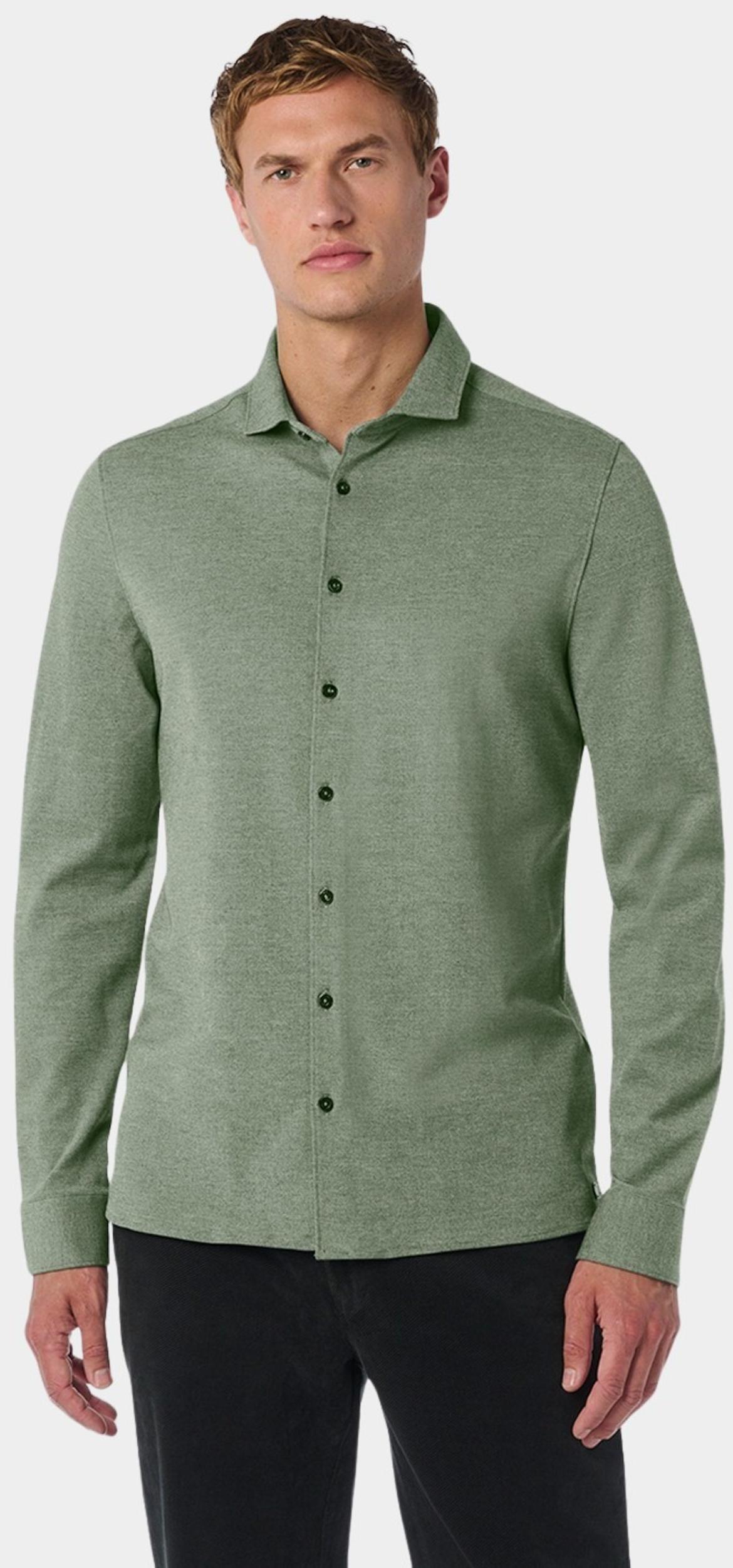 No Excess Casual hemd lange mouw Groen Shirt Jersey Melange Stretch 25410780/052