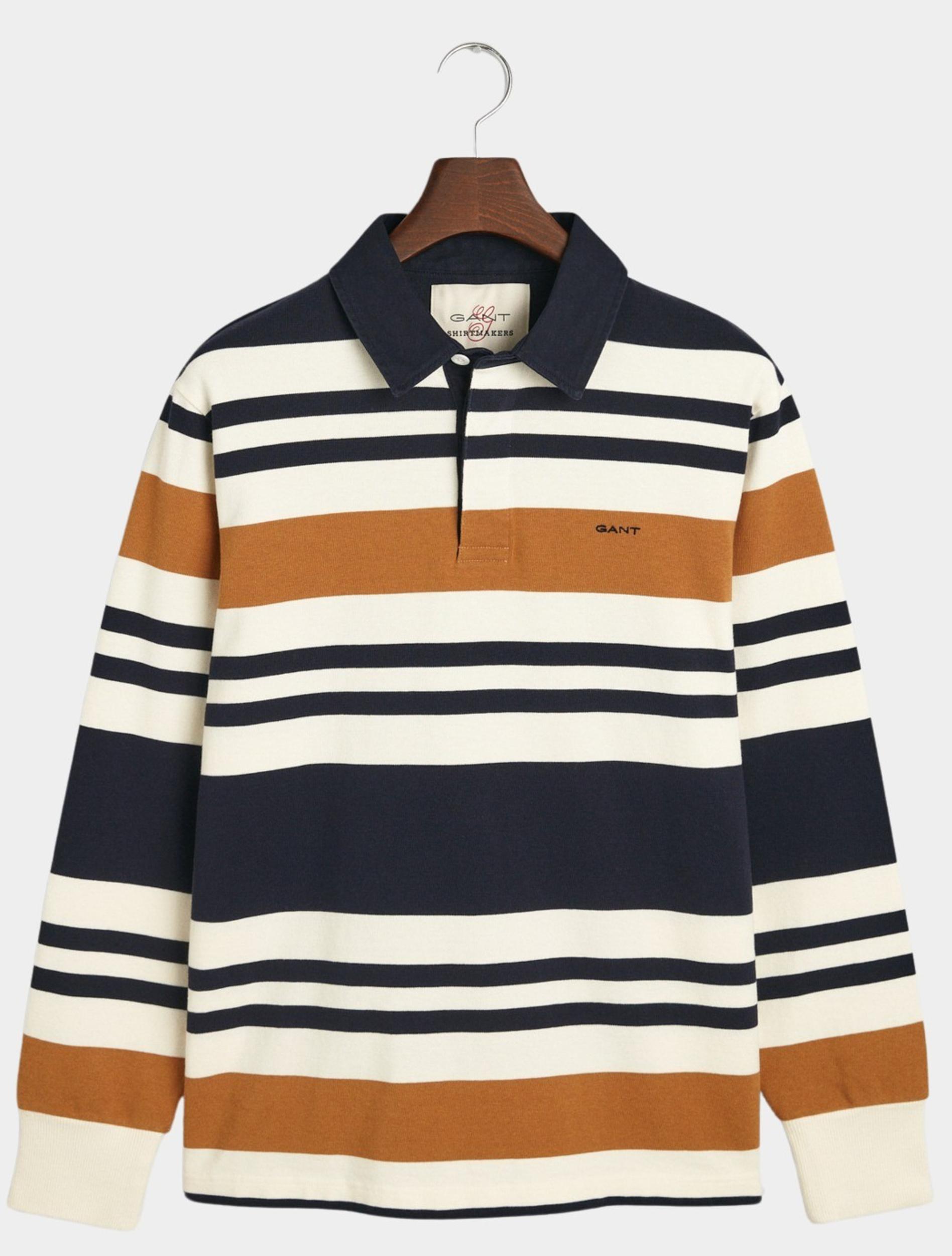 Gant Polo lange mouw Beige Multistripe heavy rugger 2015083/244