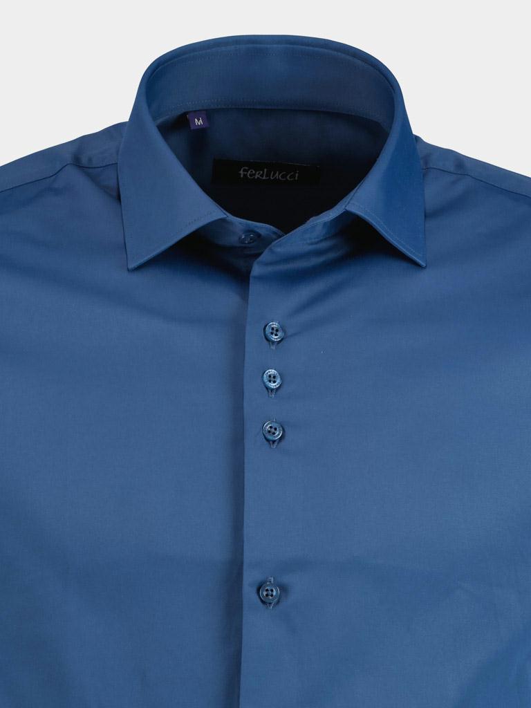 Ferlucci Casual hemd lange mouw Blauw slim fit Napolii/Steelblue