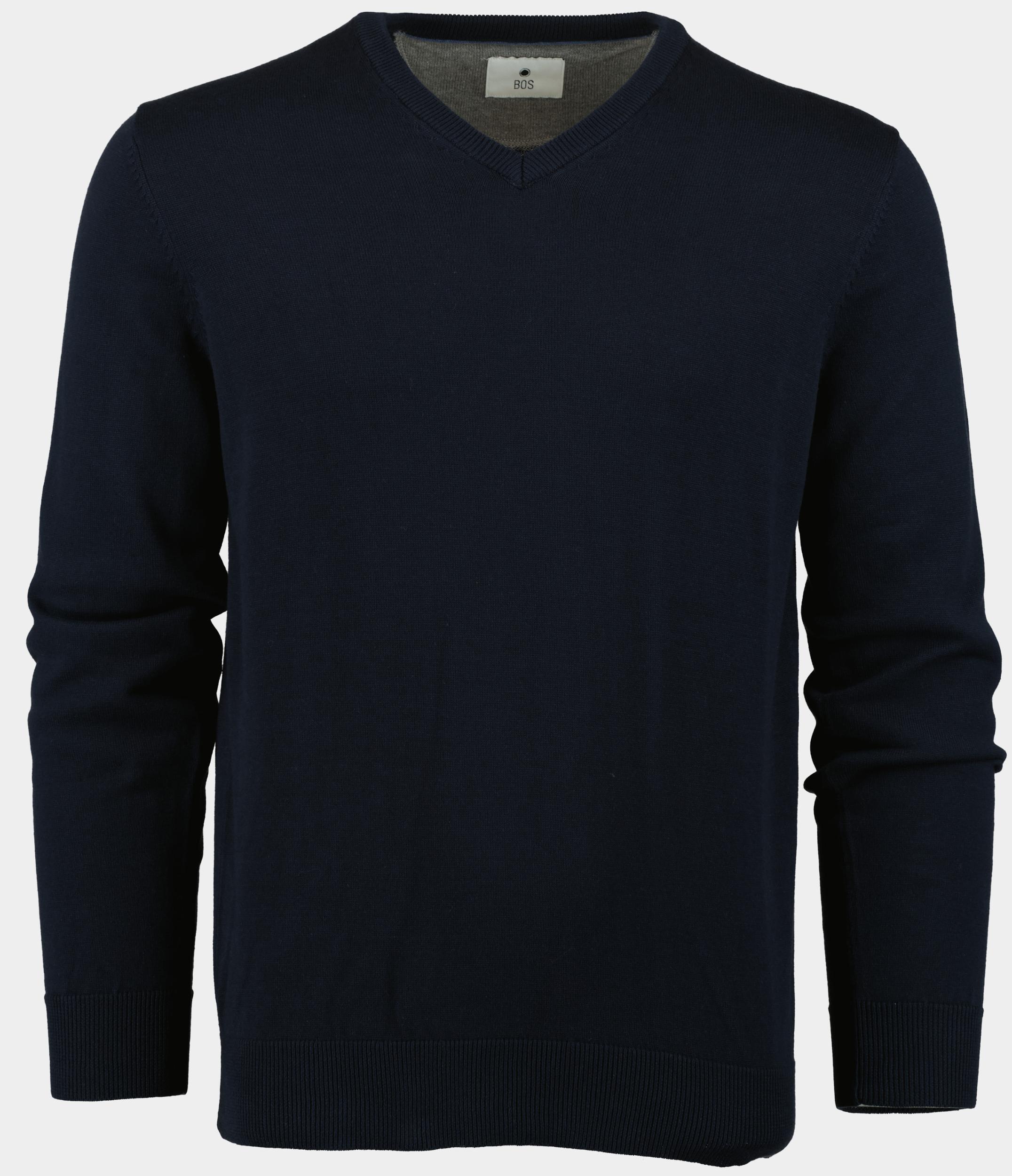 Bos Pullover Blauw Katoenen V-hals 428100CCT/60