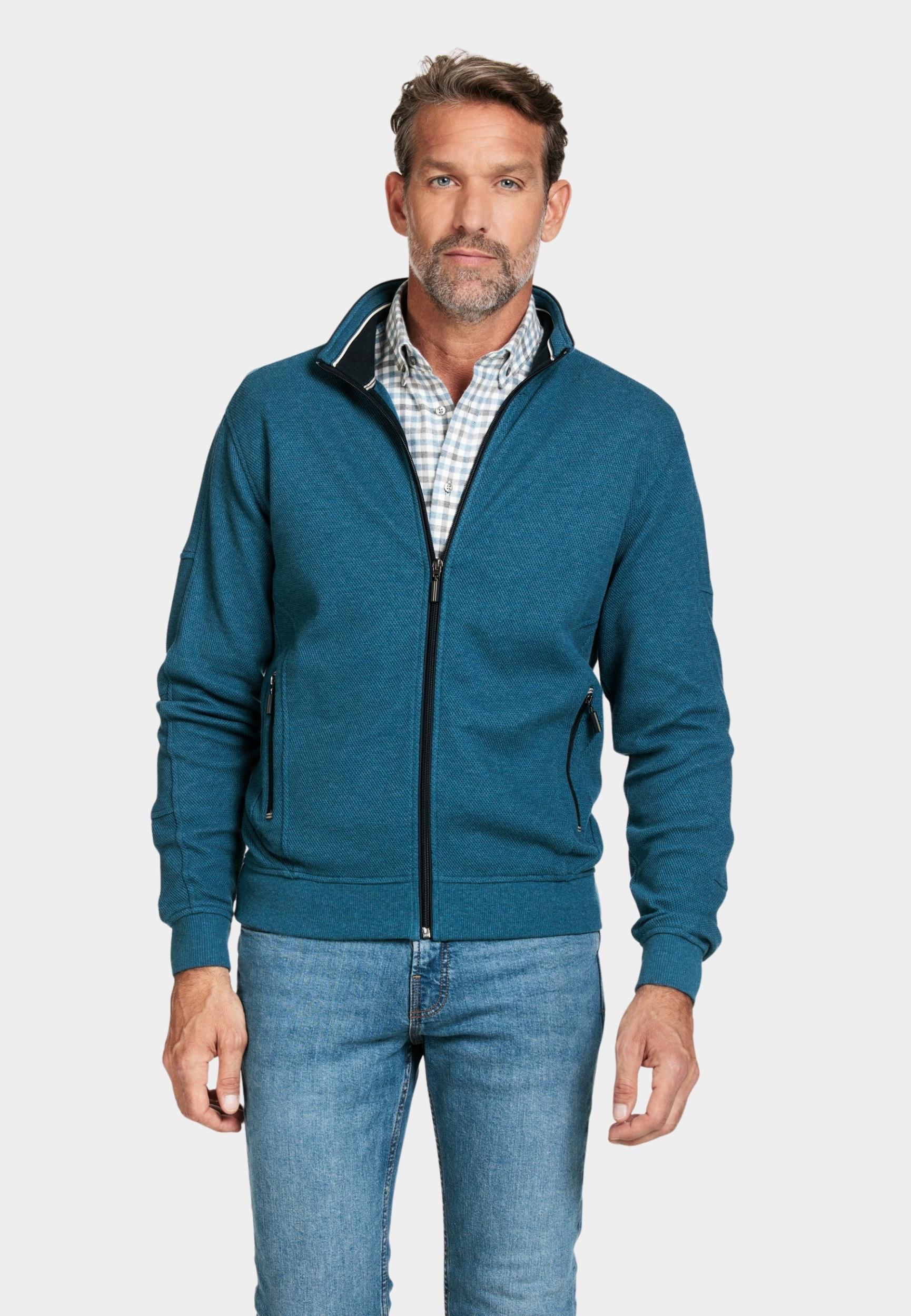 Baileys Vest Blauw Sweat Cardigan Zip Honeycomb 322281/655