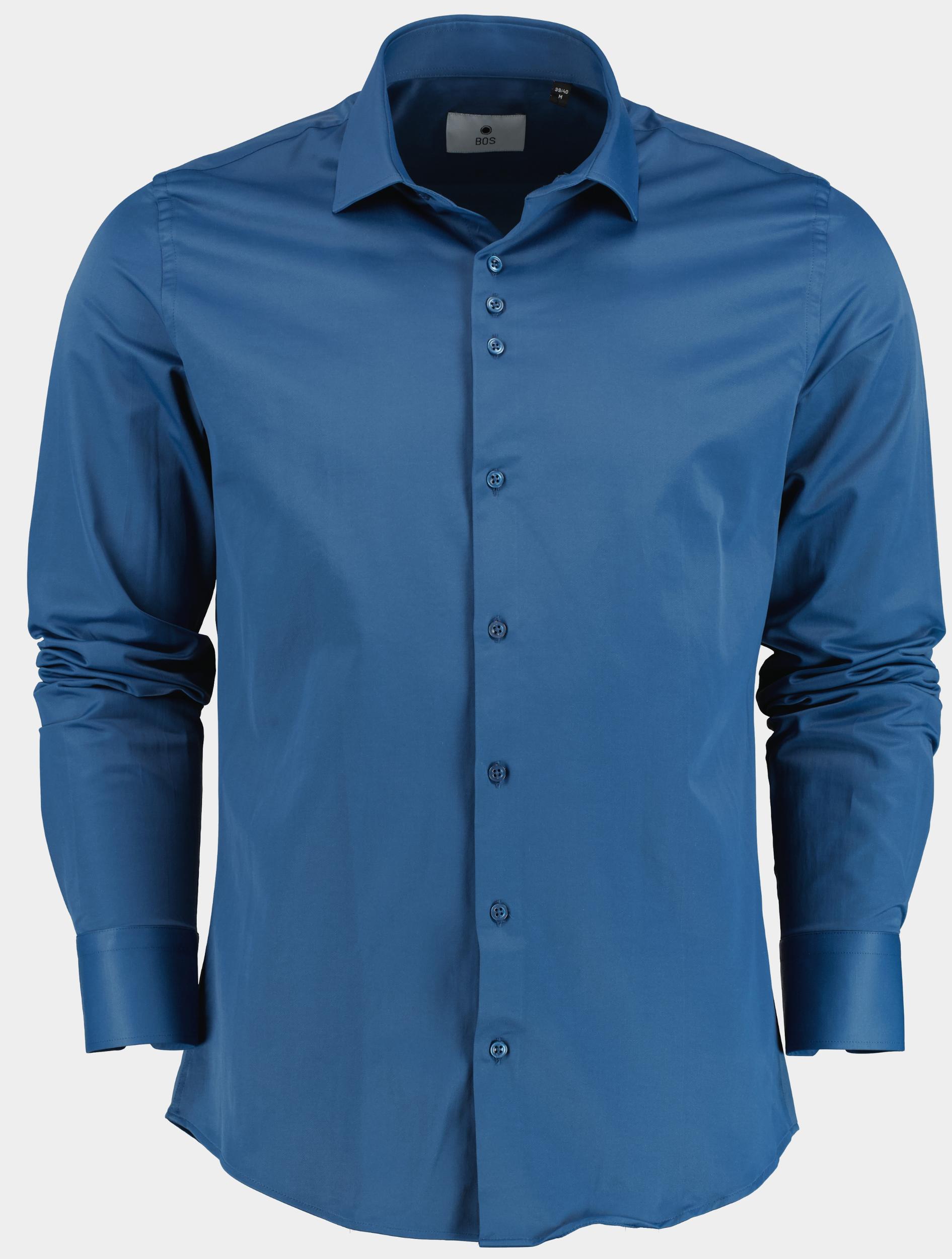 Bos Casual hemd lange mouw Blauw slim fit in kleur steelblue Napoli/steelblue