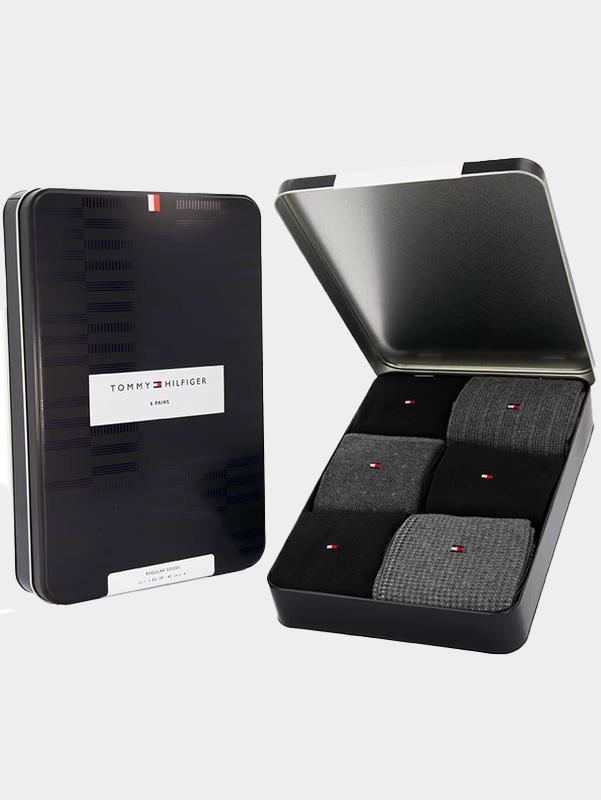 Tommy Hilfiger Cadeaubox Sokken Grijs TH Men Sock 6p Tin Giftbox 701229781/003