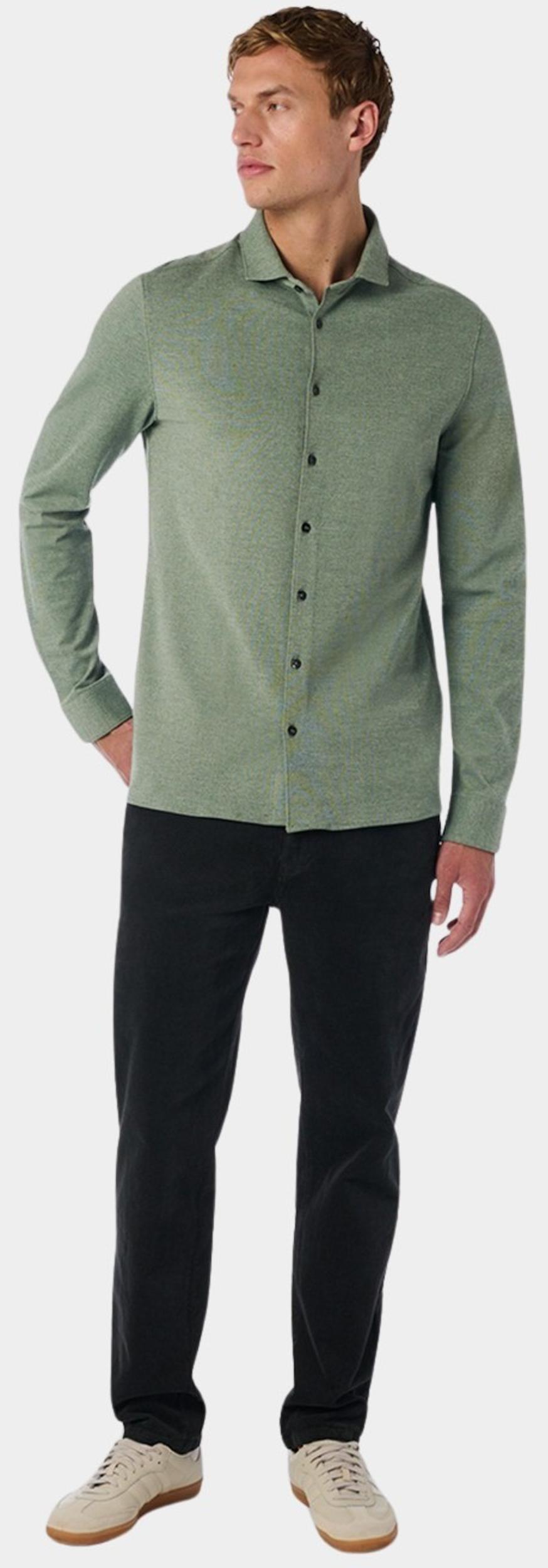 No Excess Casual hemd lange mouw Groen Shirt Jersey Melange Stretch 25410780/052