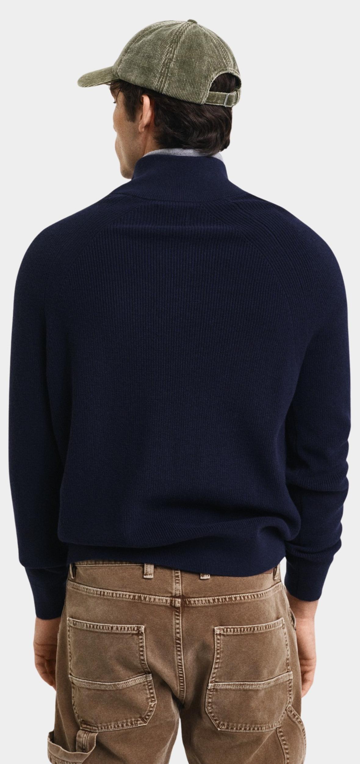 Gant Pullover Blauw Cotton Wool Rib Half Zip 8050212/433