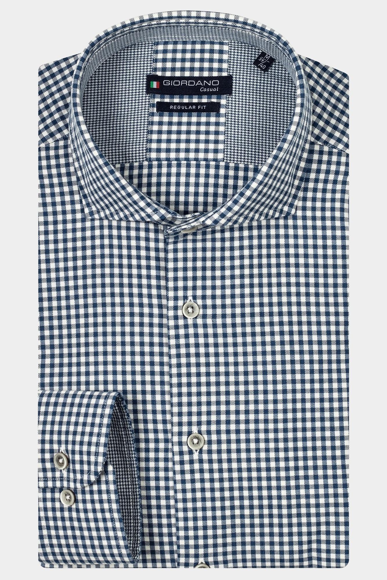 Giordano Casual hemd lange mouw Blauw Row, LS Cutaway TwoTone Check 427311/60