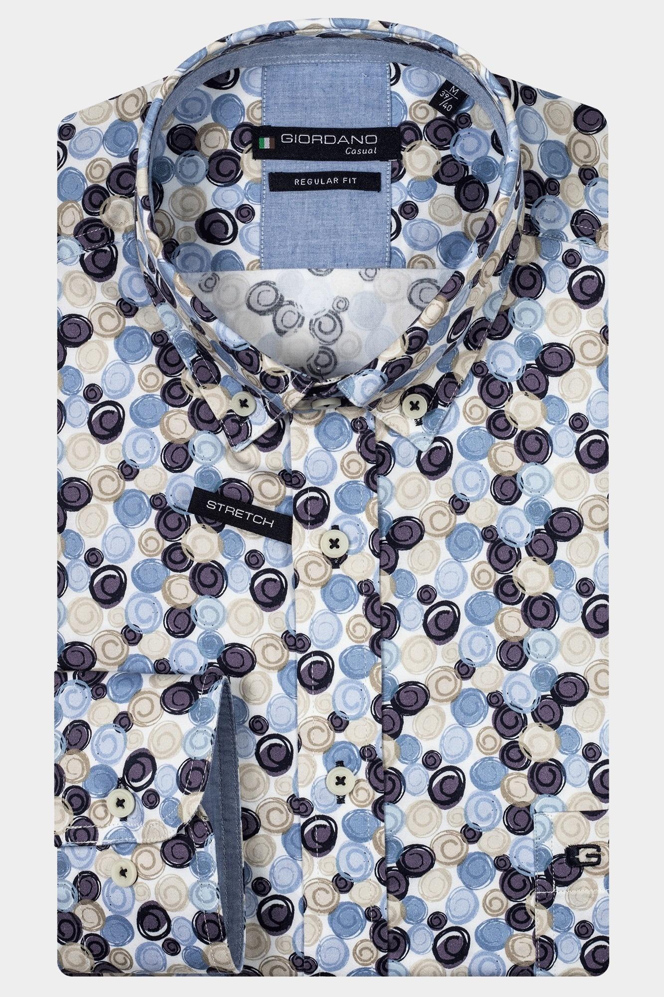 Giordano Casual hemd lange mouw Blauw Ivy, LS Button Down Stamps Pr 427032/60