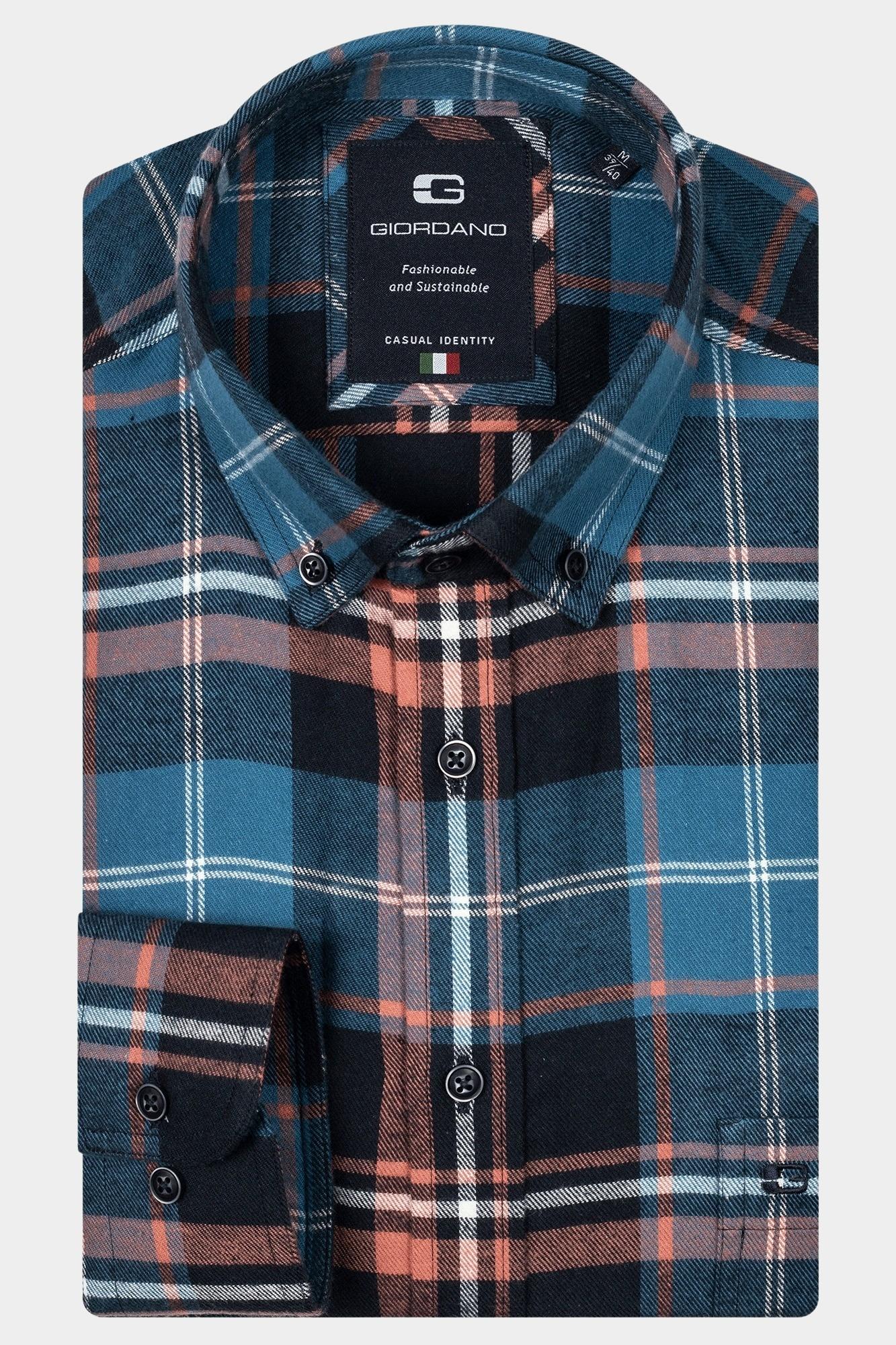 Giordano Casual hemd lange mouw Blauw Brando, LS Button Down Colour 427314/60