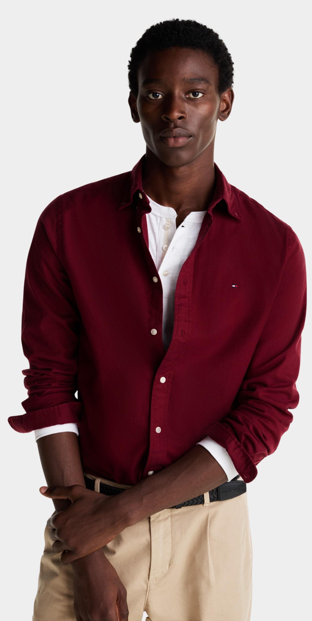 Tommy Hilfiger Casual hemd lange mouw Rood Flex Brushed Solid RF Shirt MW0MW36824/VLP