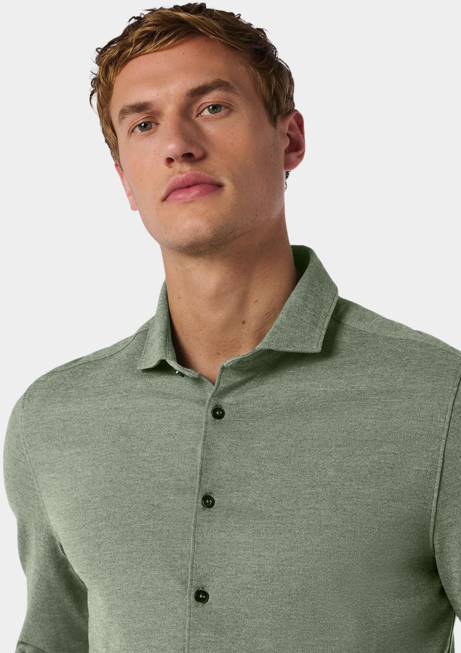 No Excess Casual hemd lange mouw Groen Shirt Jersey Melange Stretch 25410780/052